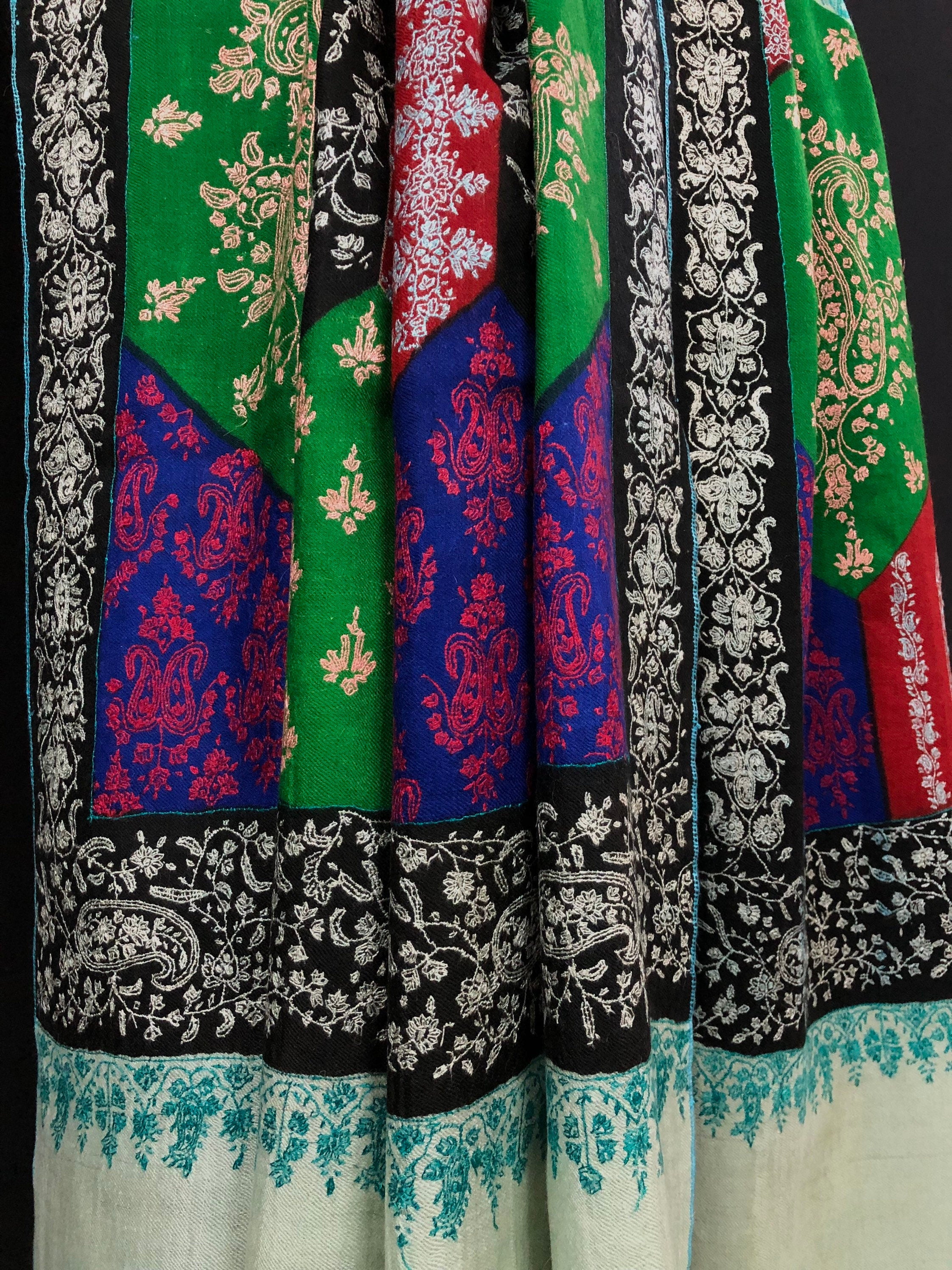 New Year's Eve The mughal multicoloured super micro fine sozni handcrafted jamawar real cashmere pashmina shawl - Mehraj Crafts 