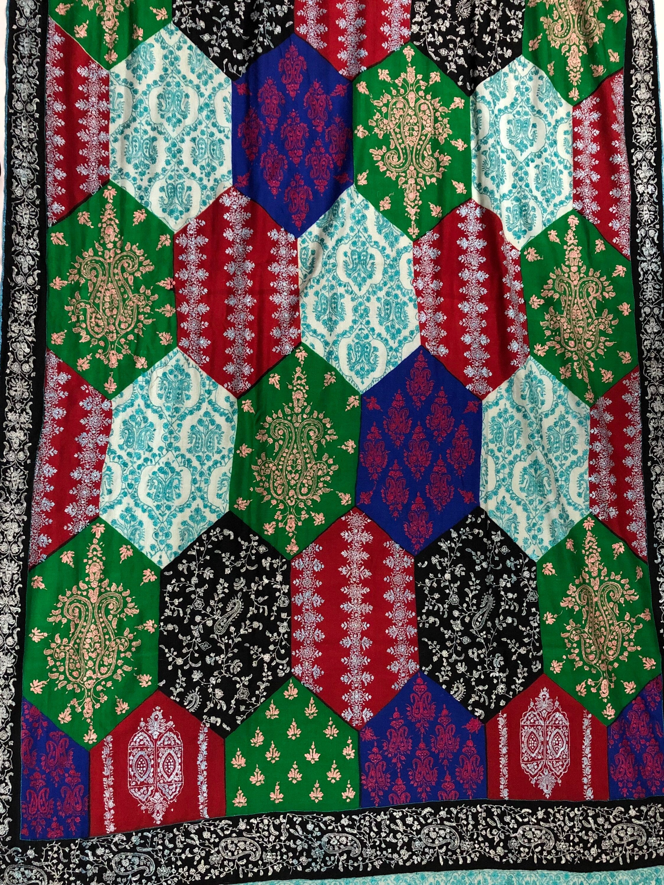 New Year's Eve The mughal multicoloured super micro fine sozni handcrafted jamawar real cashmere pashmina shawl - Mehraj Crafts 