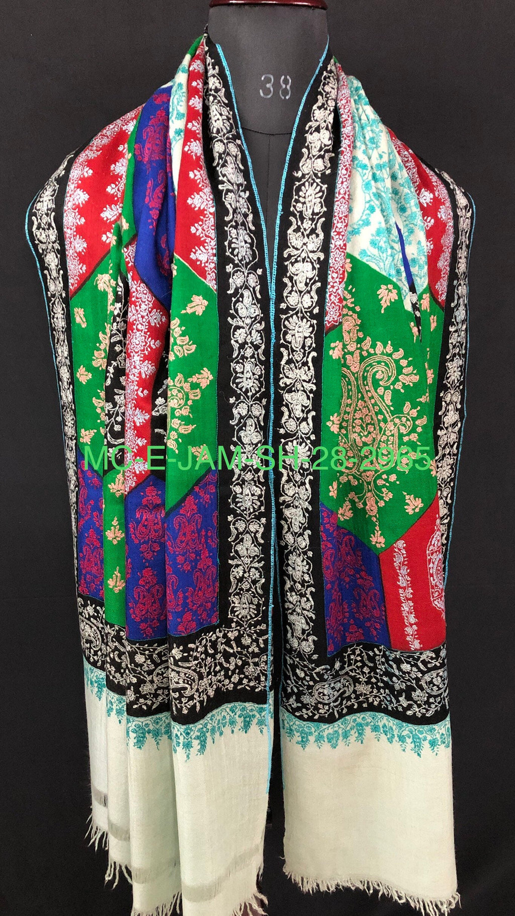 Handcrafted Multicolored Cashmere Pashmina Shawl: Mughal Sozni Embroidery | 100 x 200 cms