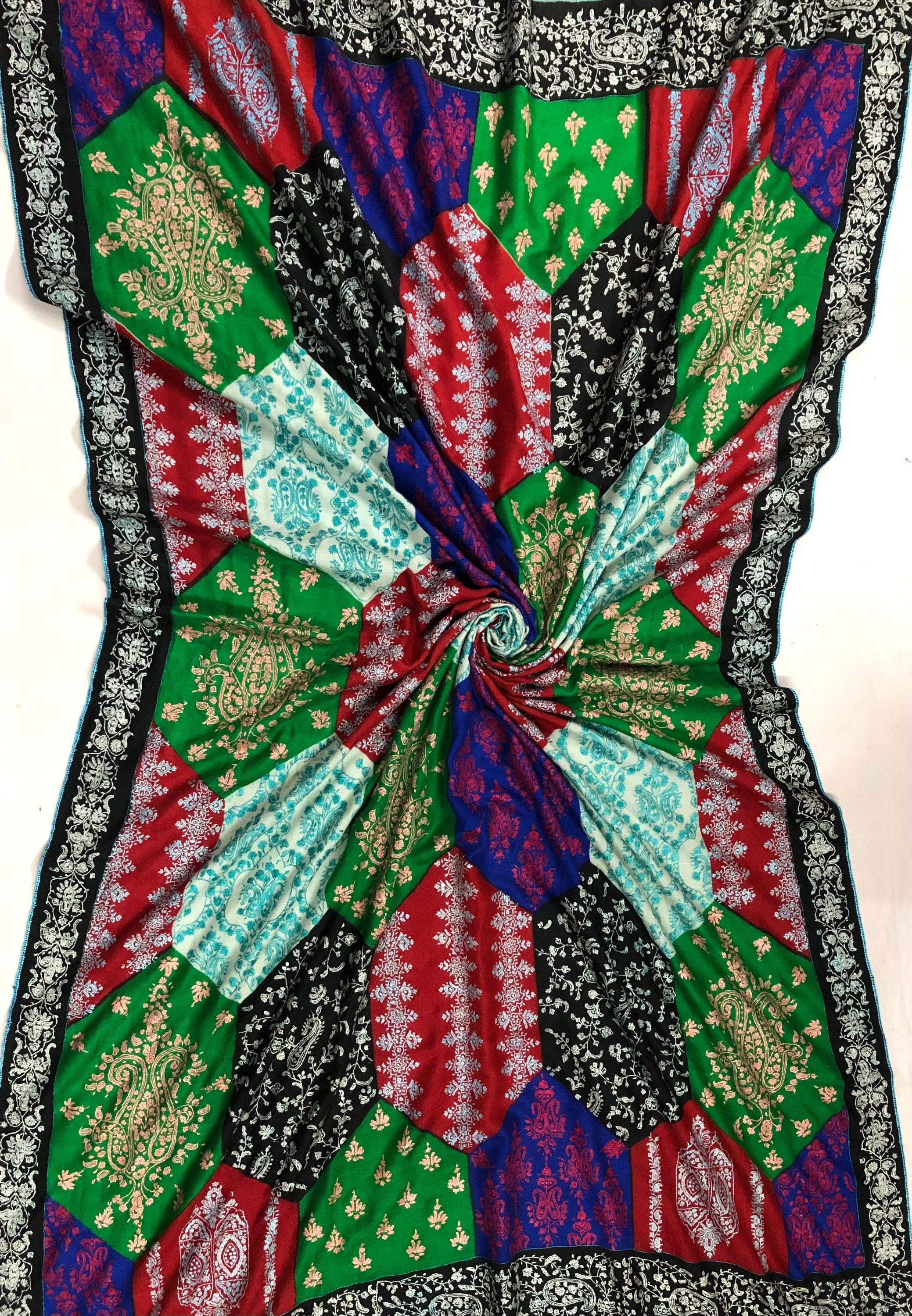 New Year's Eve The mughal multicoloured super micro fine sozni handcrafted jamawar real cashmere pashmina shawl - Mehraj Crafts 