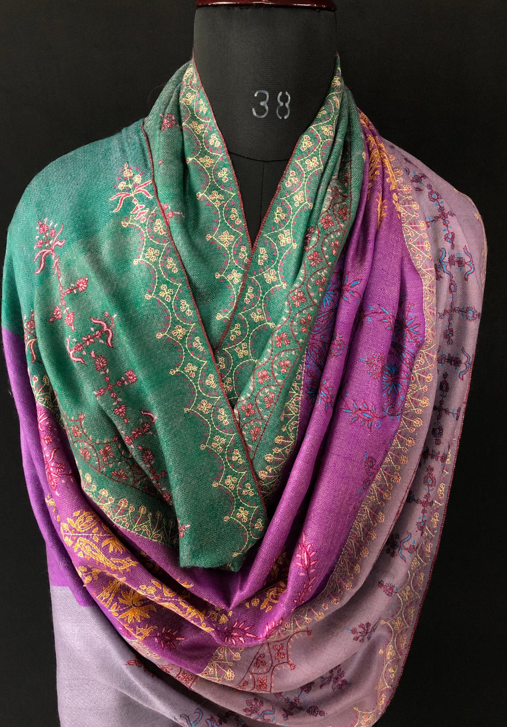 Handmade Real pashmina Bellflower large stripes modern design embroidered handcrafted real cashmere pashmina stole scarf shawl - Mehraj Crafts 