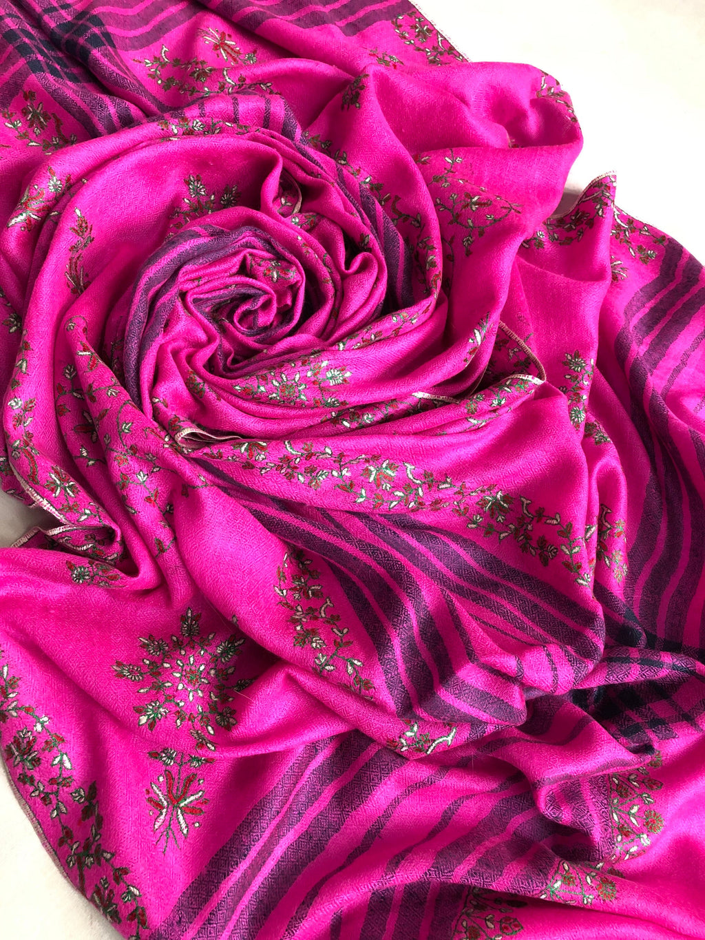 pashmina shawl for women Hot pink modern design super micro fine hand embroidered real cashmere pashmina stole scarf shawl - Mehraj Crafts 