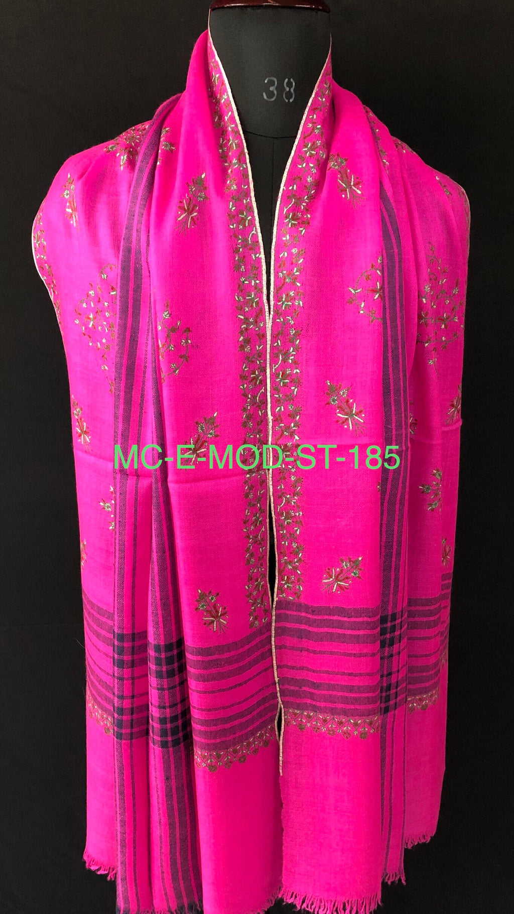 pashmina shawl for women Hot pink modern design super micro fine hand embroidered real cashmere pashmina stole scarf shawl - Mehraj Crafts 