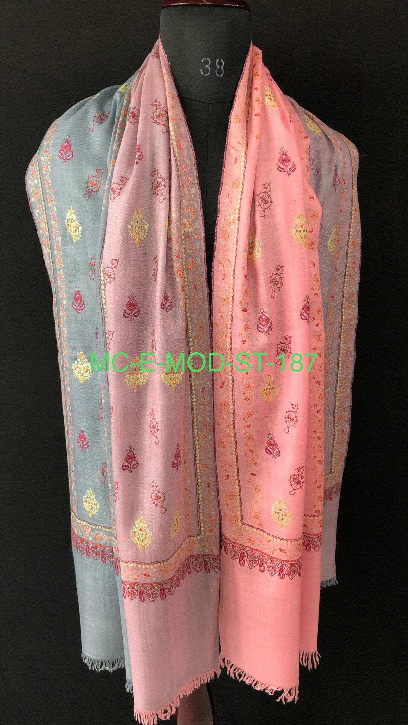 teacher gift Coral blush modern design super fine embroidered handcrafted real cashmere pashmina stole scarf shawl - Mehraj Crafts 