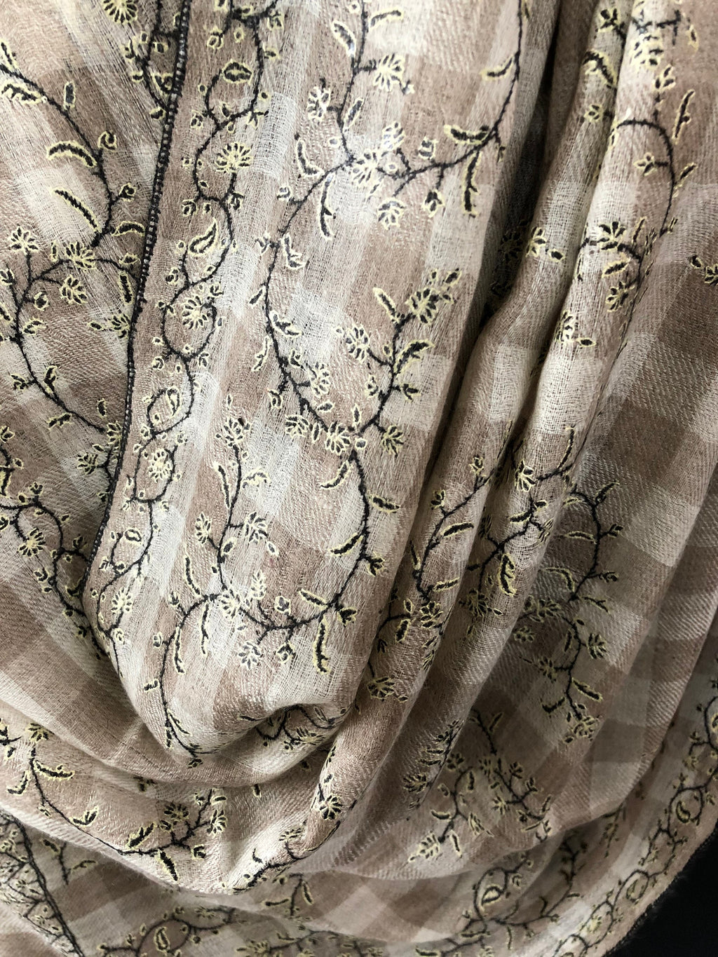 New Year's Eve Natural grey checkered Modern Design Fine Embroidery Handcrafted Real Cashmere Pashmina Stole Scarf Shawl - Mehraj Crafts 