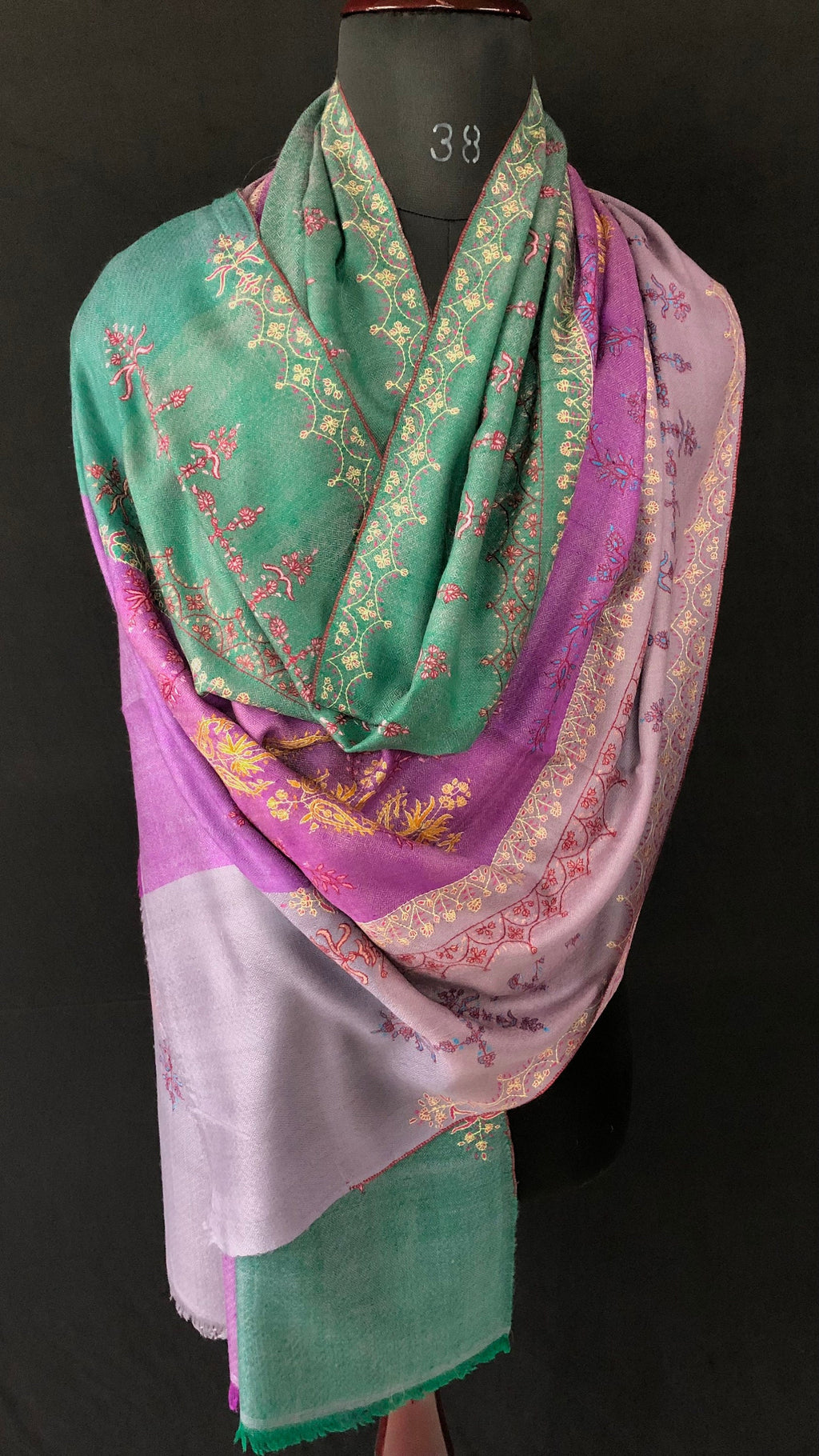 Handmade Real pashmina Bellflower large stripes modern design embroidered handcrafted real cashmere pashmina stole scarf shawl - Mehraj Crafts 