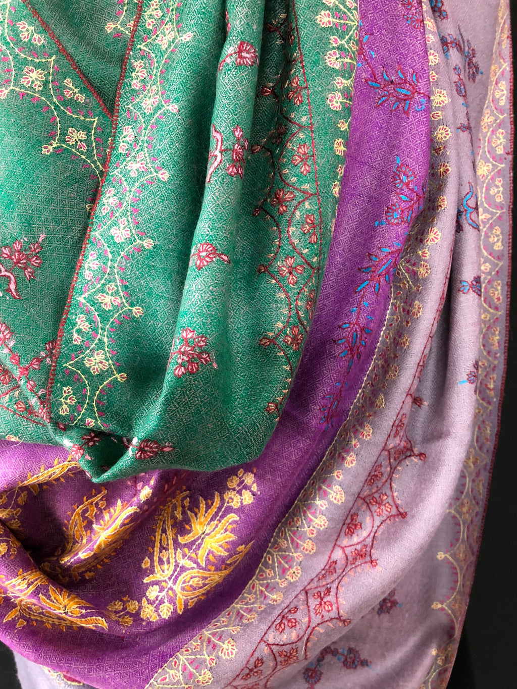 Handmade Real pashmina Bellflower large stripes modern design embroidered handcrafted real cashmere pashmina stole scarf shawl - Mehraj Crafts 