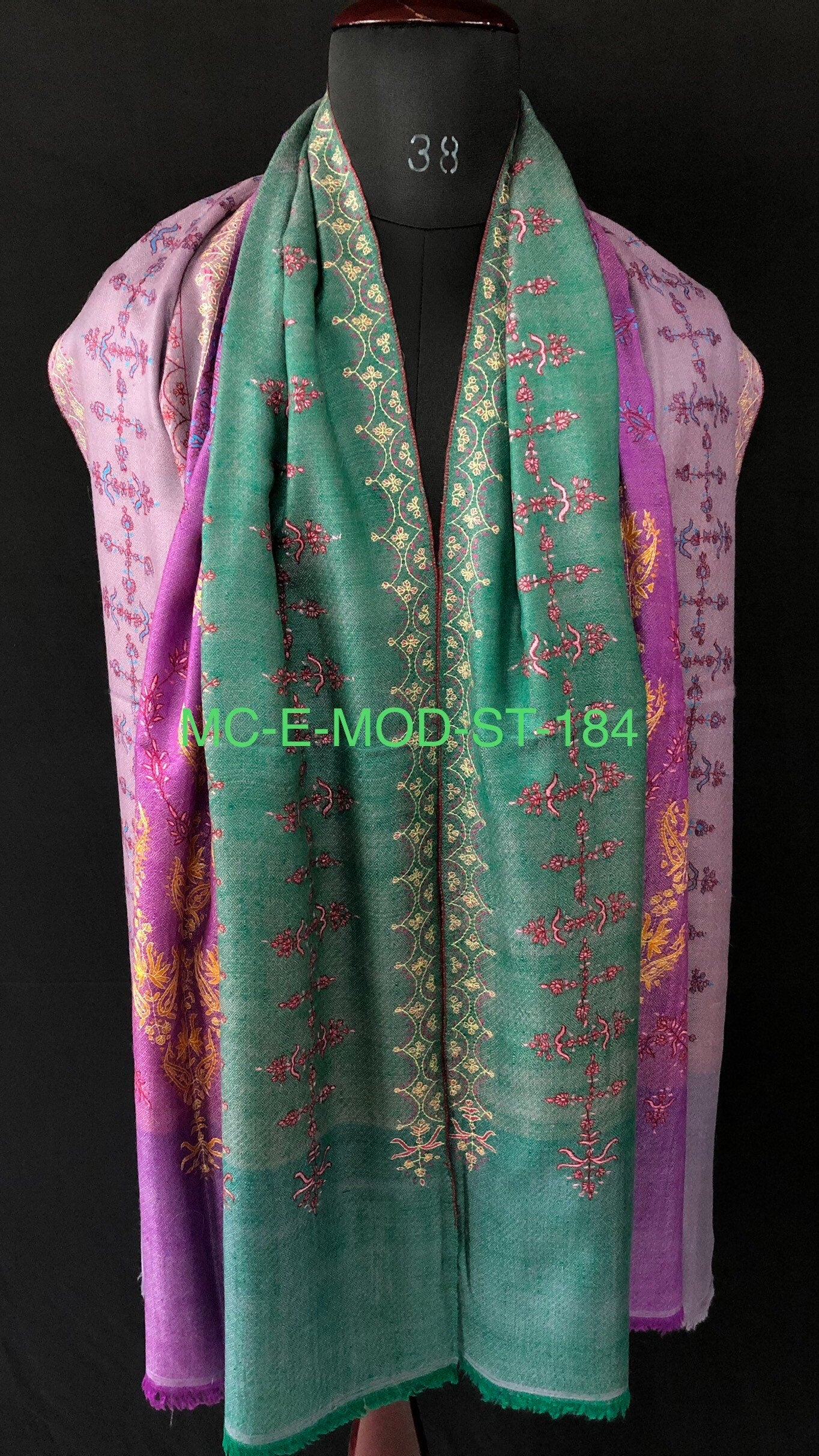 Handmade Real pashmina Bellflower large stripes modern design embroidered handcrafted real cashmere pashmina stole scarf shawl - Mehraj Crafts 