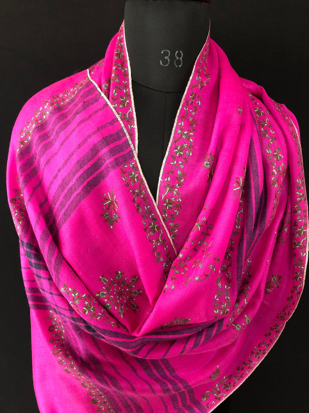 pashmina shawl for women Hot pink modern design super micro fine hand embroidered real cashmere pashmina stole scarf shawl - Mehraj Crafts 