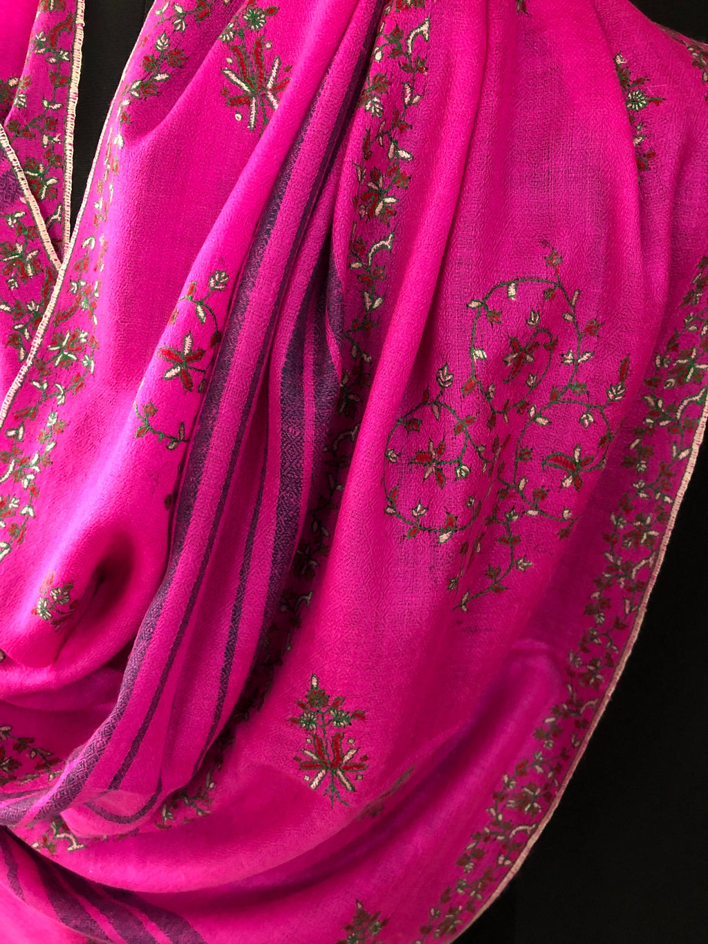 pashmina shawl for women Hot pink modern design super micro fine hand embroidered real cashmere pashmina stole scarf shawl - Mehraj Crafts 