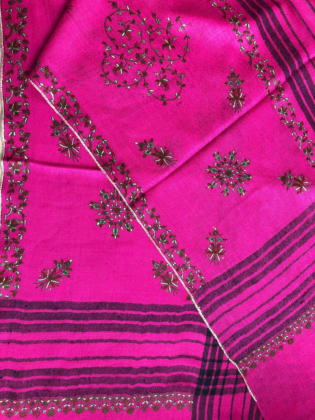 pashmina shawl for women Hot pink modern design super micro fine hand embroidered real cashmere pashmina stole scarf shawl - Mehraj Crafts 