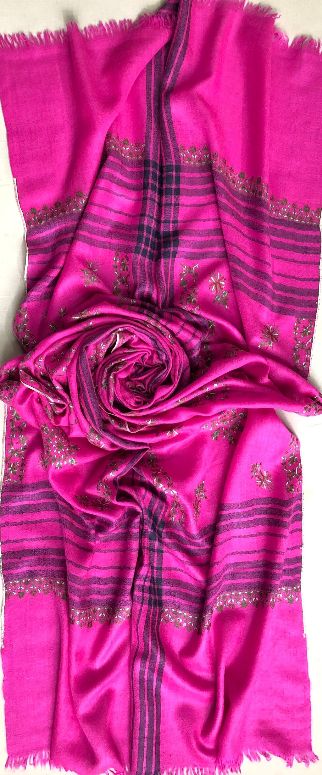 pashmina shawl for women Hot pink modern design super micro fine hand embroidered real cashmere pashmina stole scarf shawl - Mehraj Crafts 