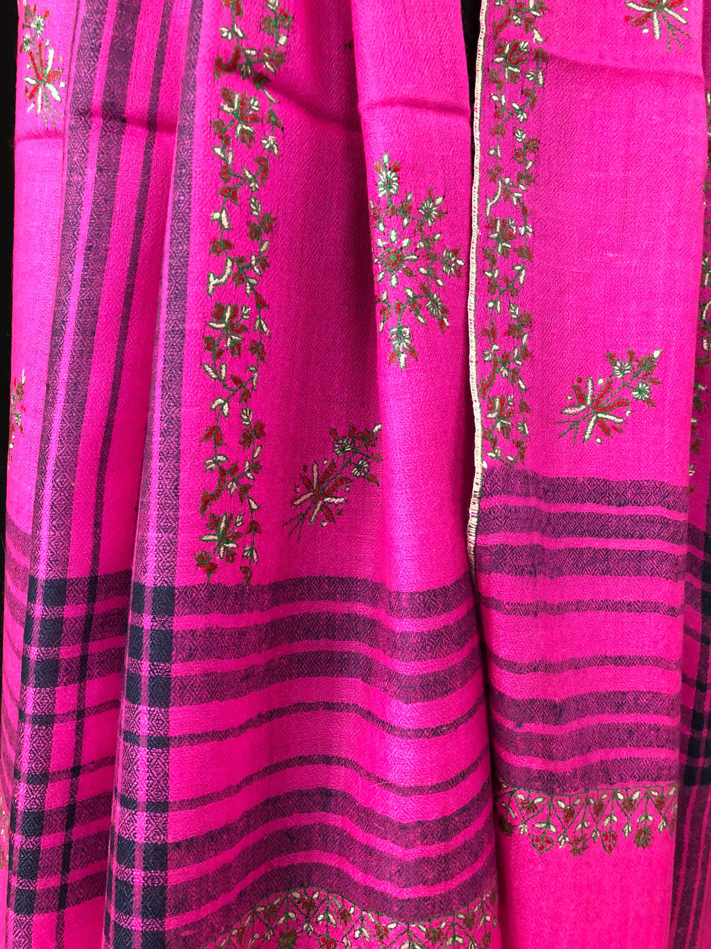 pashmina shawl for women Hot pink modern design super micro fine hand embroidered real cashmere pashmina stole scarf shawl - Mehraj Crafts 