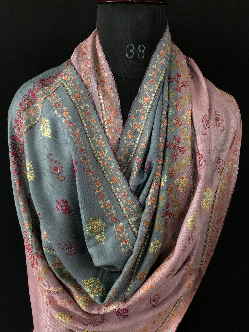 teacher gift Coral blush modern design super fine embroidered handcrafted real cashmere pashmina stole scarf shawl - Mehraj Crafts 