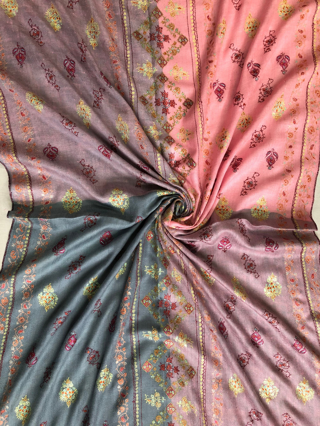 teacher gift Coral blush modern design super fine embroidered handcrafted real cashmere pashmina stole scarf shawl - Mehraj Crafts 