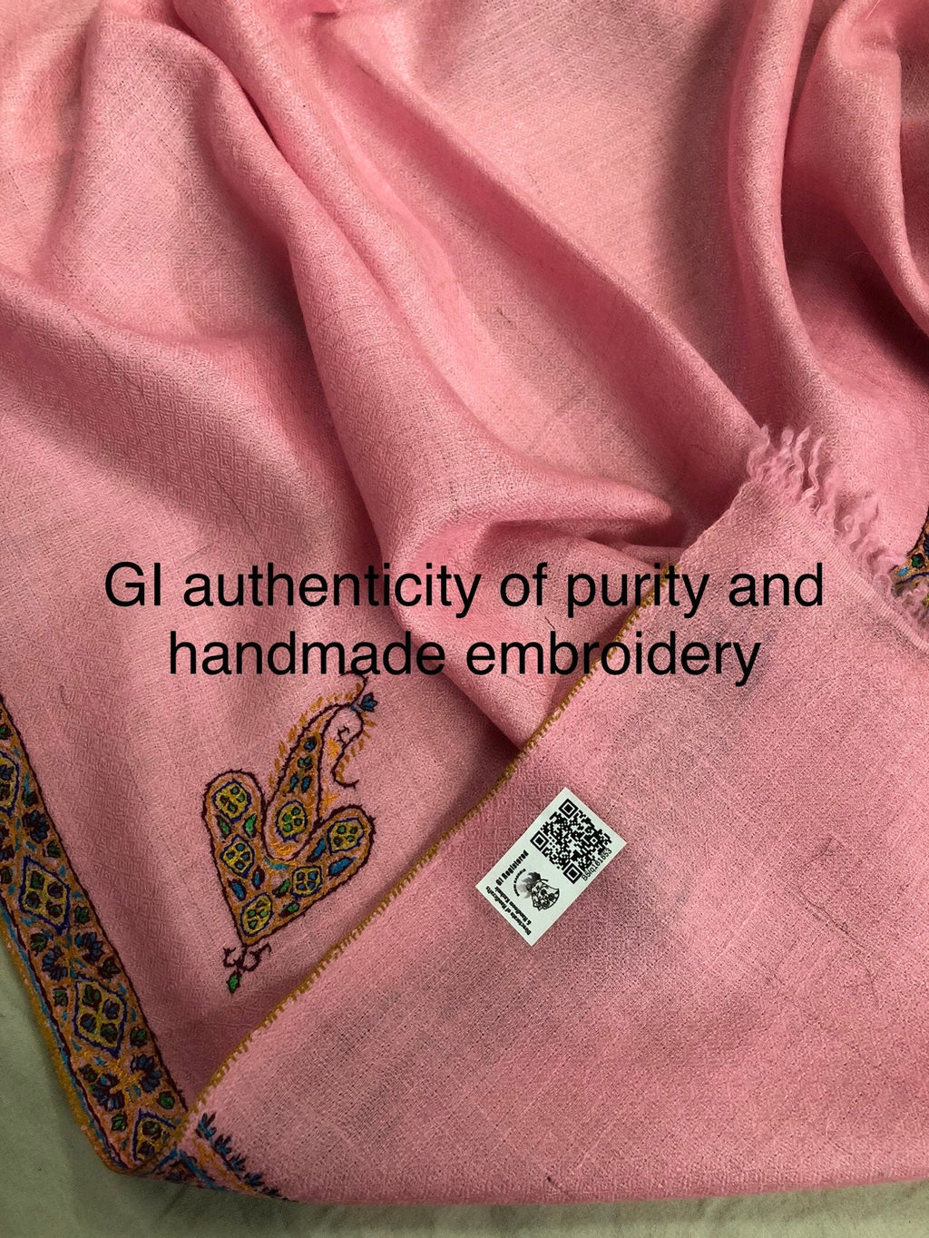Gift for her Candy pink Pashmina Cashmere Embroidered Border Ladakhi Handmade Real Cashmere Pashmina Stole Scarf Shawl - Mehraj Crafts 
