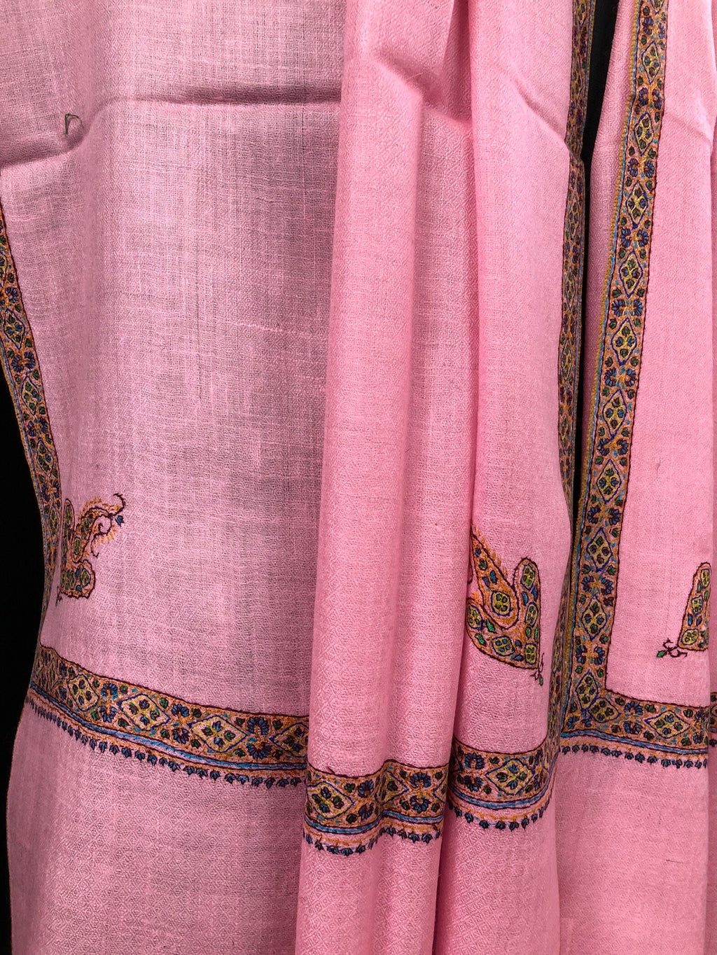 Gift for her Candy pink Pashmina Cashmere Embroidered Border Ladakhi Handmade Real Cashmere Pashmina Stole Scarf Shawl - Mehraj Crafts 