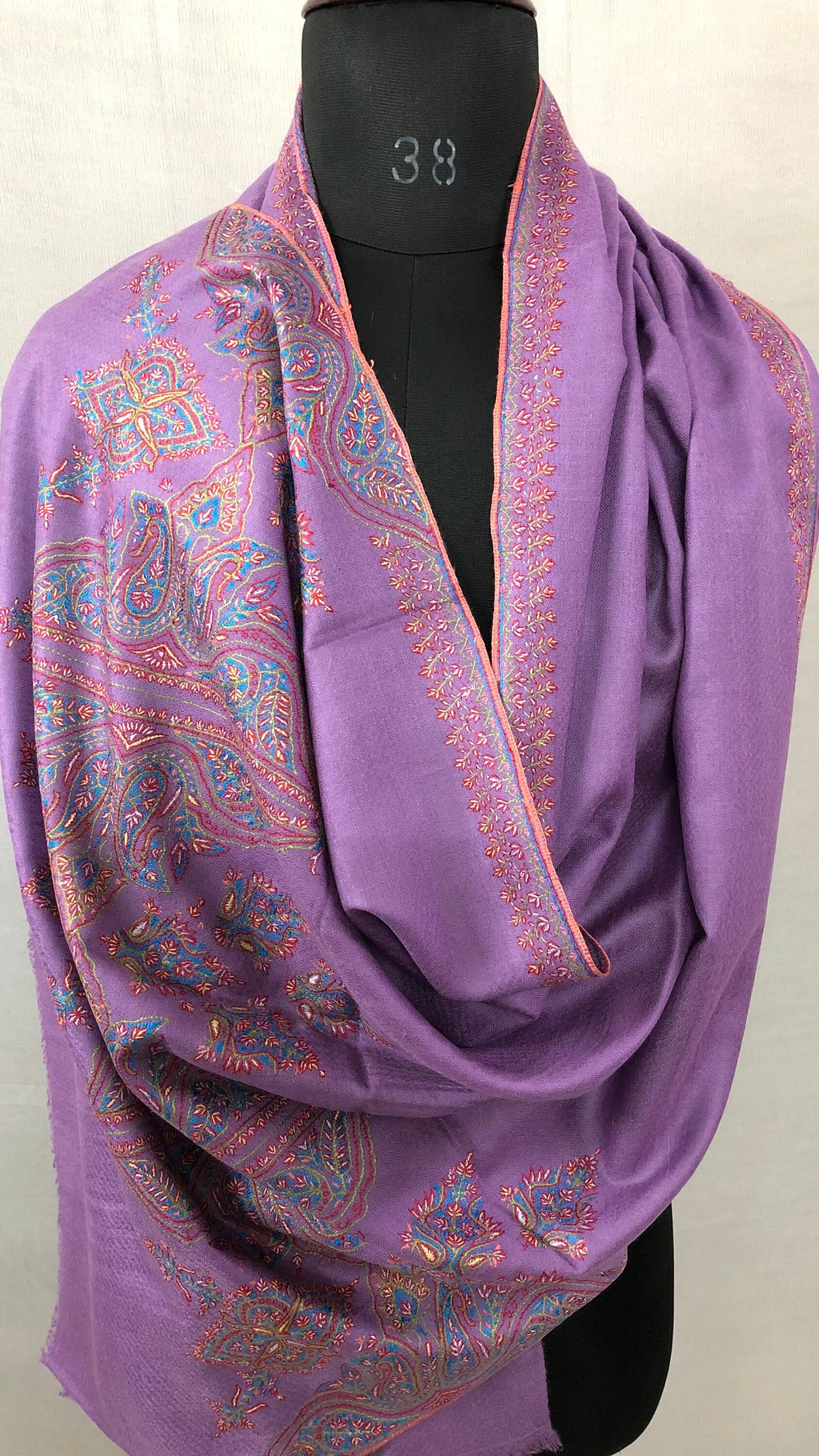 Chinese violet gorgeous Handmade Real Cashmere Pashmina embroidered palla Stole - Mehraj Crafts 