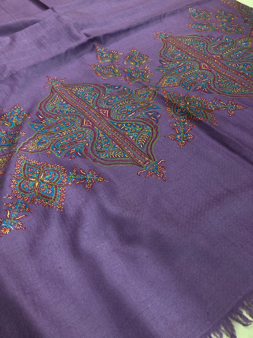 Chinese violet gorgeous Handmade Real Cashmere Pashmina embroidered palla Stole - Mehraj Crafts 