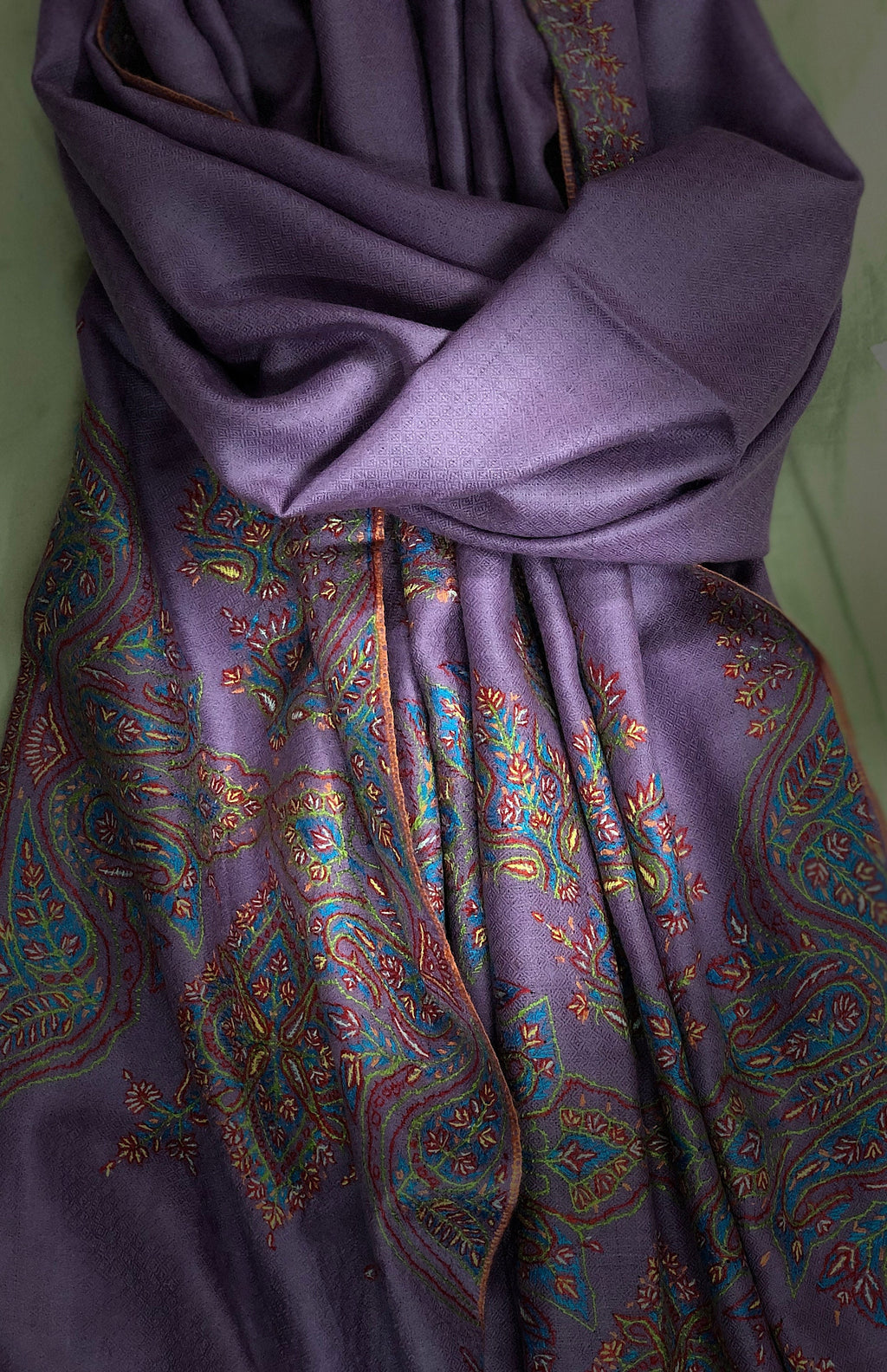 Chinese violet gorgeous Handmade Real Cashmere Pashmina embroidered palla Stole - Mehraj Crafts 