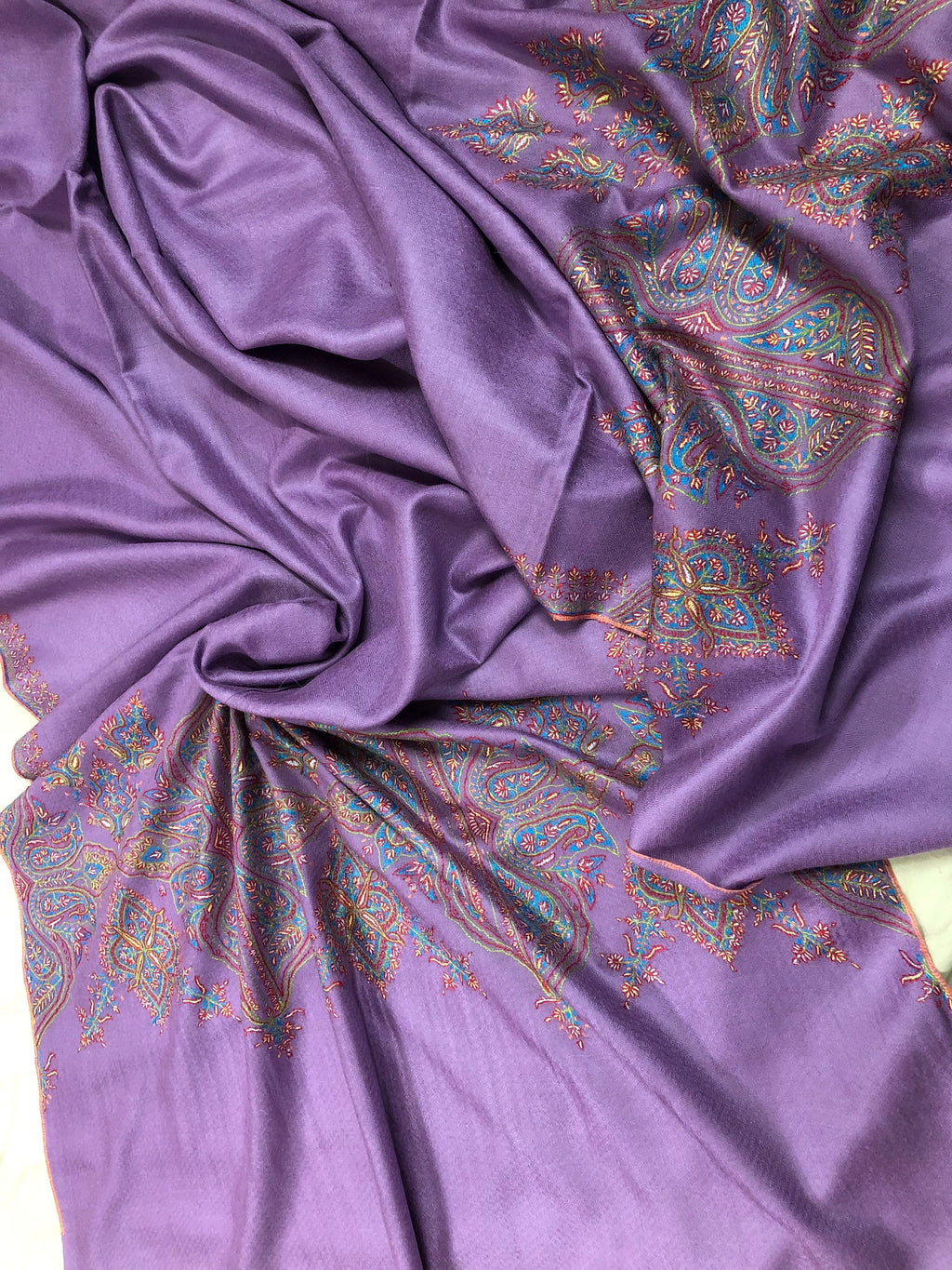 Chinese violet gorgeous Handmade Real Cashmere Pashmina embroidered palla Stole - Mehraj Crafts 