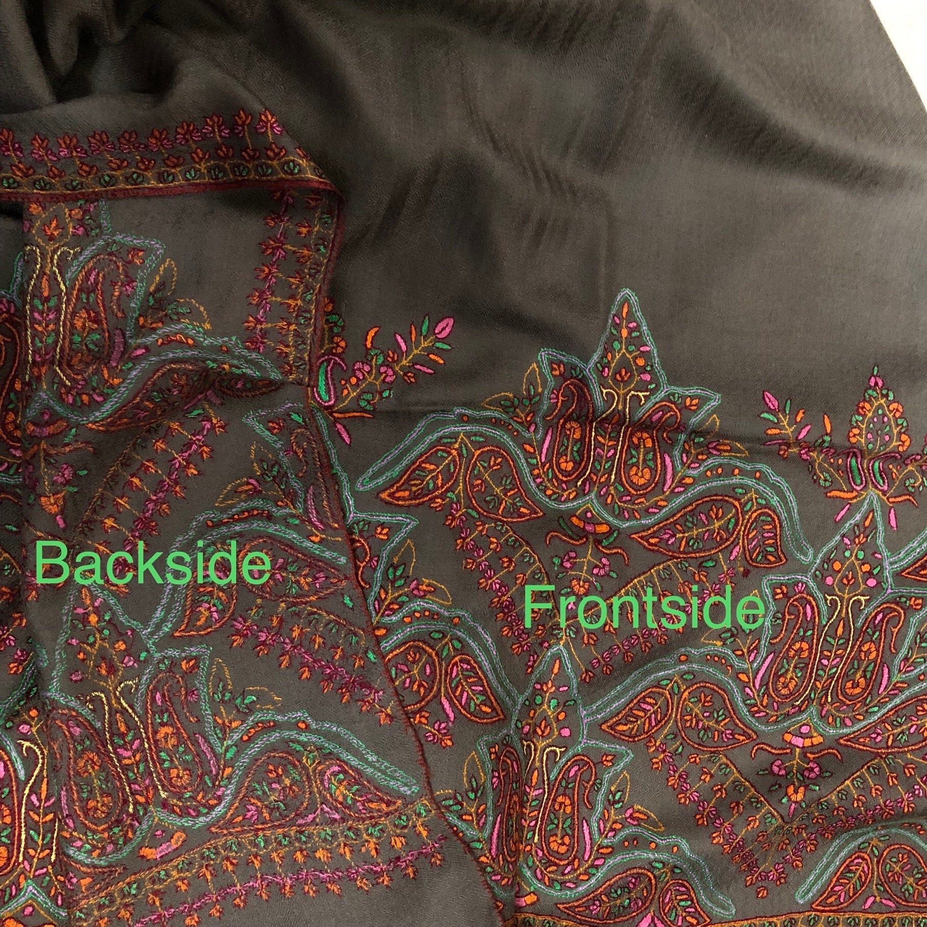 Driftwood grey elegant superfine Handmade Real Cashmere Pashmina embroidered palla Stole - Mehraj Crafts 