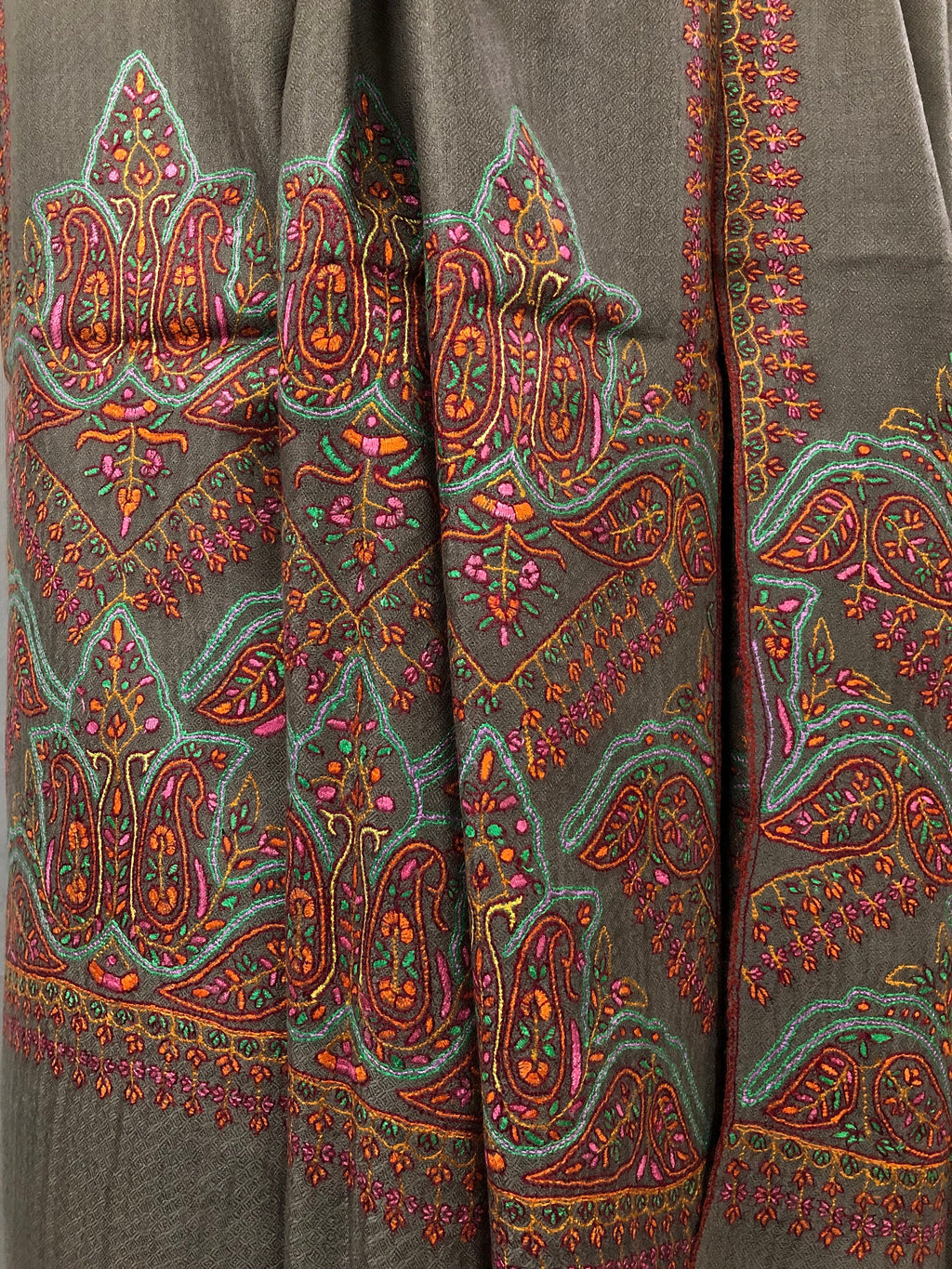 Driftwood grey elegant superfine Handmade Real Cashmere Pashmina embroidered palla Stole - Mehraj Crafts 