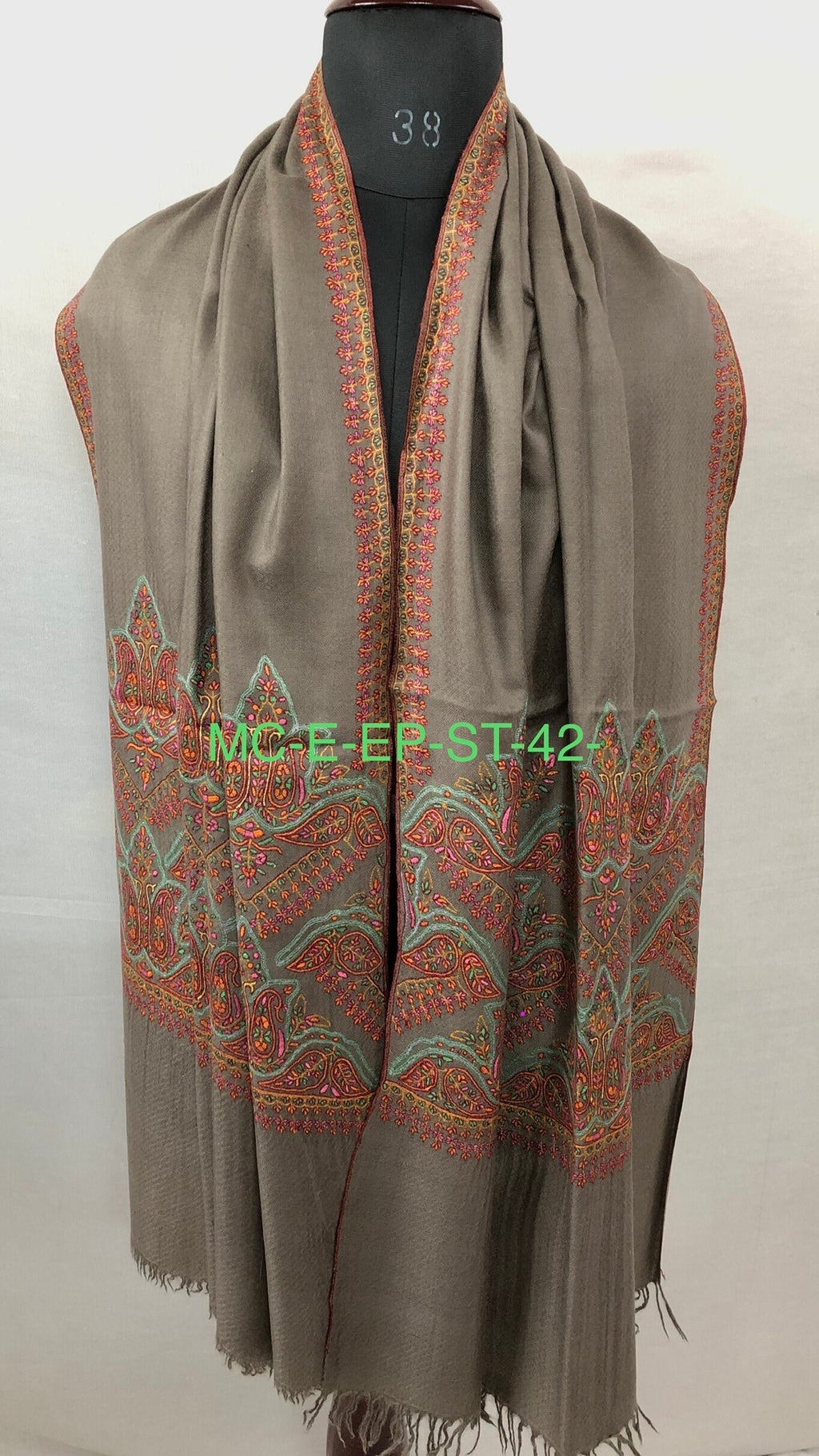 Driftwood grey elegant superfine Handmade Real Cashmere Pashmina embroidered palla Stole - Mehraj Crafts 