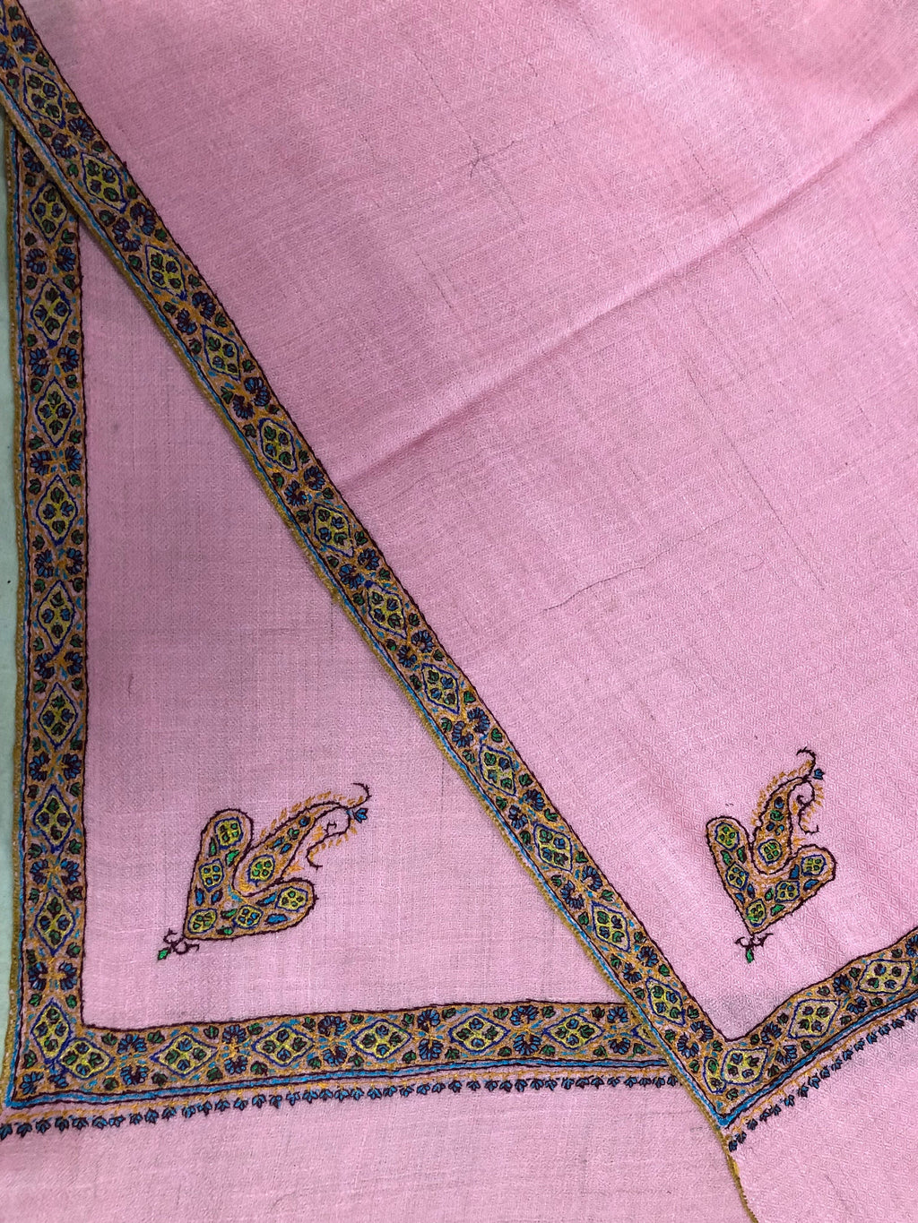 Gift for her Candy pink Pashmina Cashmere Embroidered Border Ladakhi Handmade Real Cashmere Pashmina Stole Scarf Shawl - Mehraj Crafts 