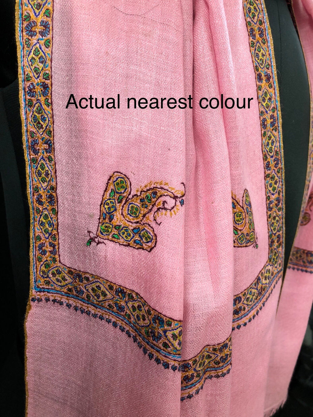 Gift for her Candy pink Pashmina Cashmere Embroidered Border Ladakhi Handmade Real Cashmere Pashmina Stole Scarf Shawl - Mehraj Crafts 