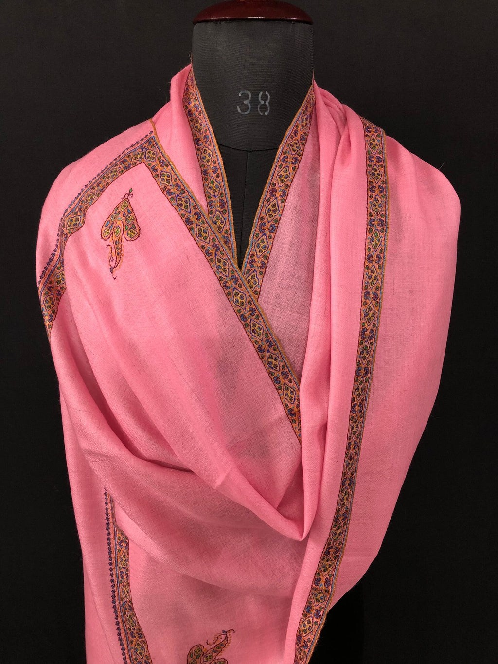 Gift for her Candy pink Pashmina Cashmere Embroidered Border Ladakhi Handmade Real Cashmere Pashmina Stole Scarf Shawl - Mehraj Crafts 