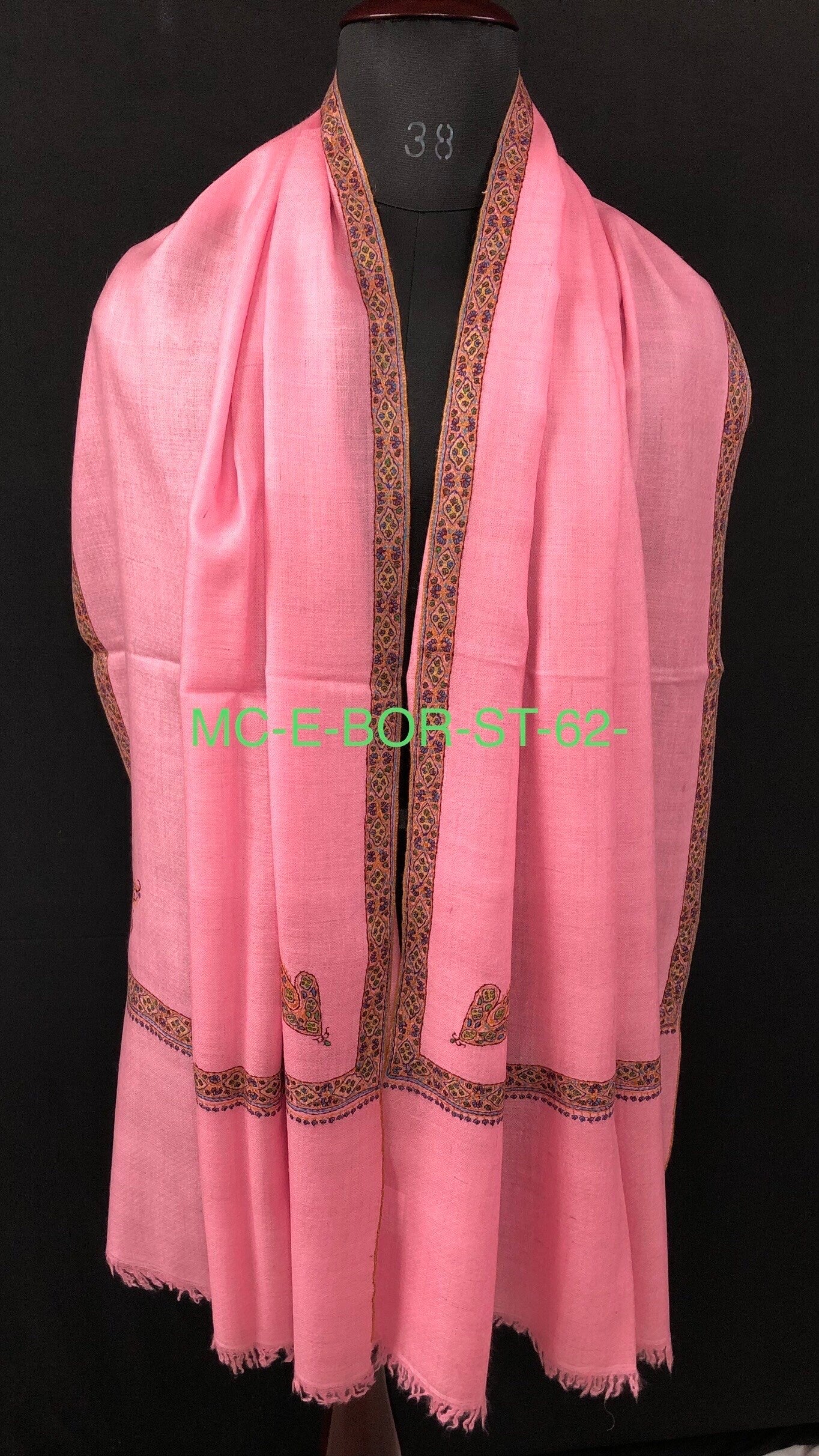 Gift for her Candy pink Pashmina Cashmere Embroidered Border Ladakhi Handmade Real Cashmere Pashmina Stole Scarf Shawl - Mehraj Crafts 