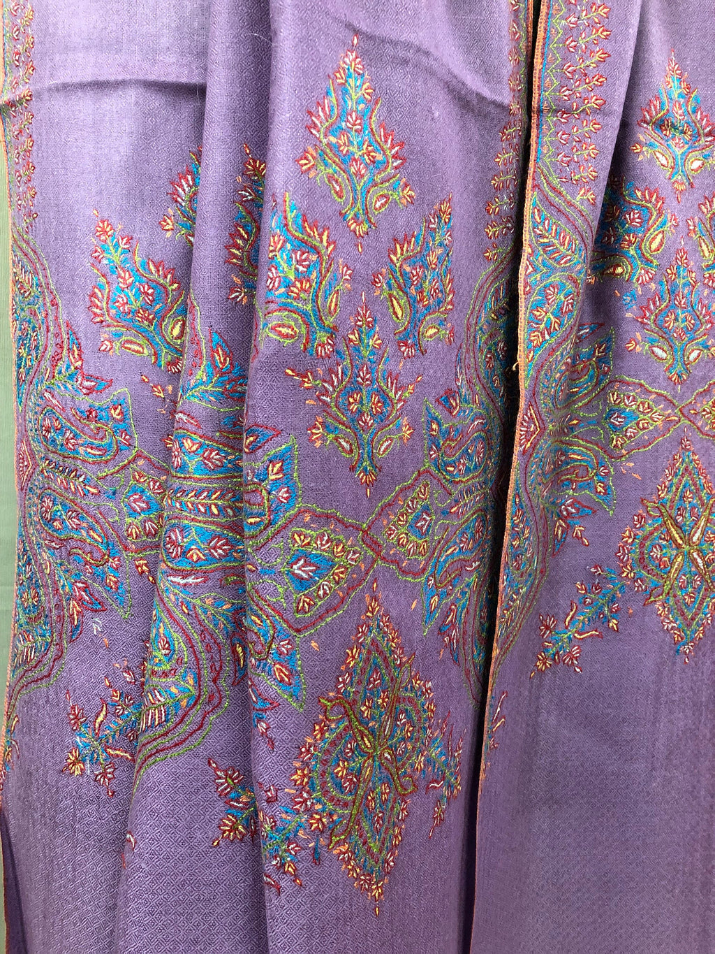 Chinese violet gorgeous Handmade Real Cashmere Pashmina embroidered palla Stole - Mehraj Crafts 