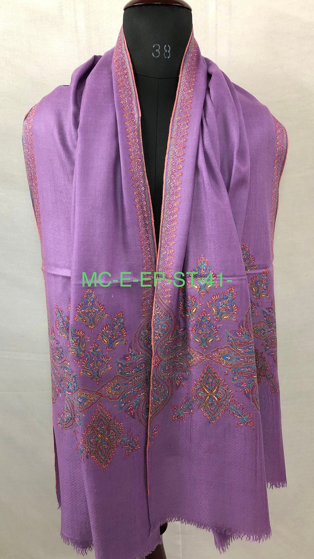 Handmade Violet Cashmere Pashmina Stole: Embroidered Kashmiri Palla