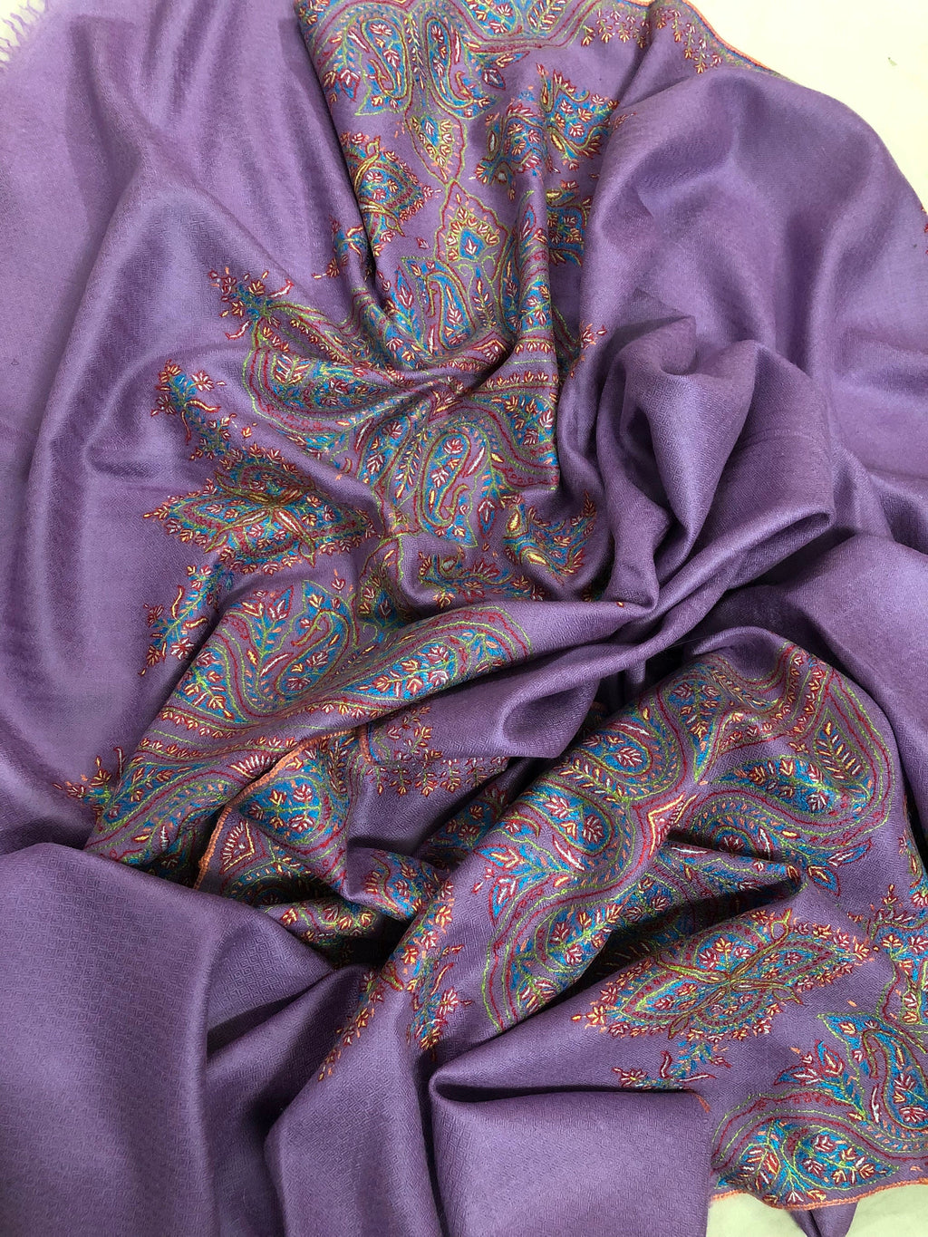 Chinese violet gorgeous Handmade Real Cashmere Pashmina embroidered palla Stole - Mehraj Crafts 