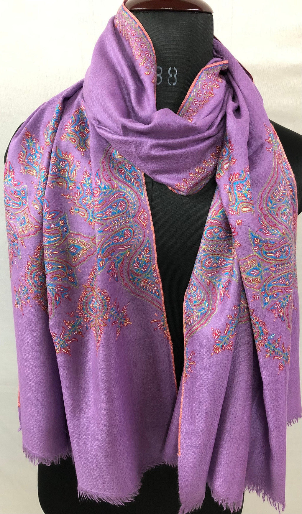 Chinese violet gorgeous Handmade Real Cashmere Pashmina embroidered palla Stole - Mehraj Crafts 