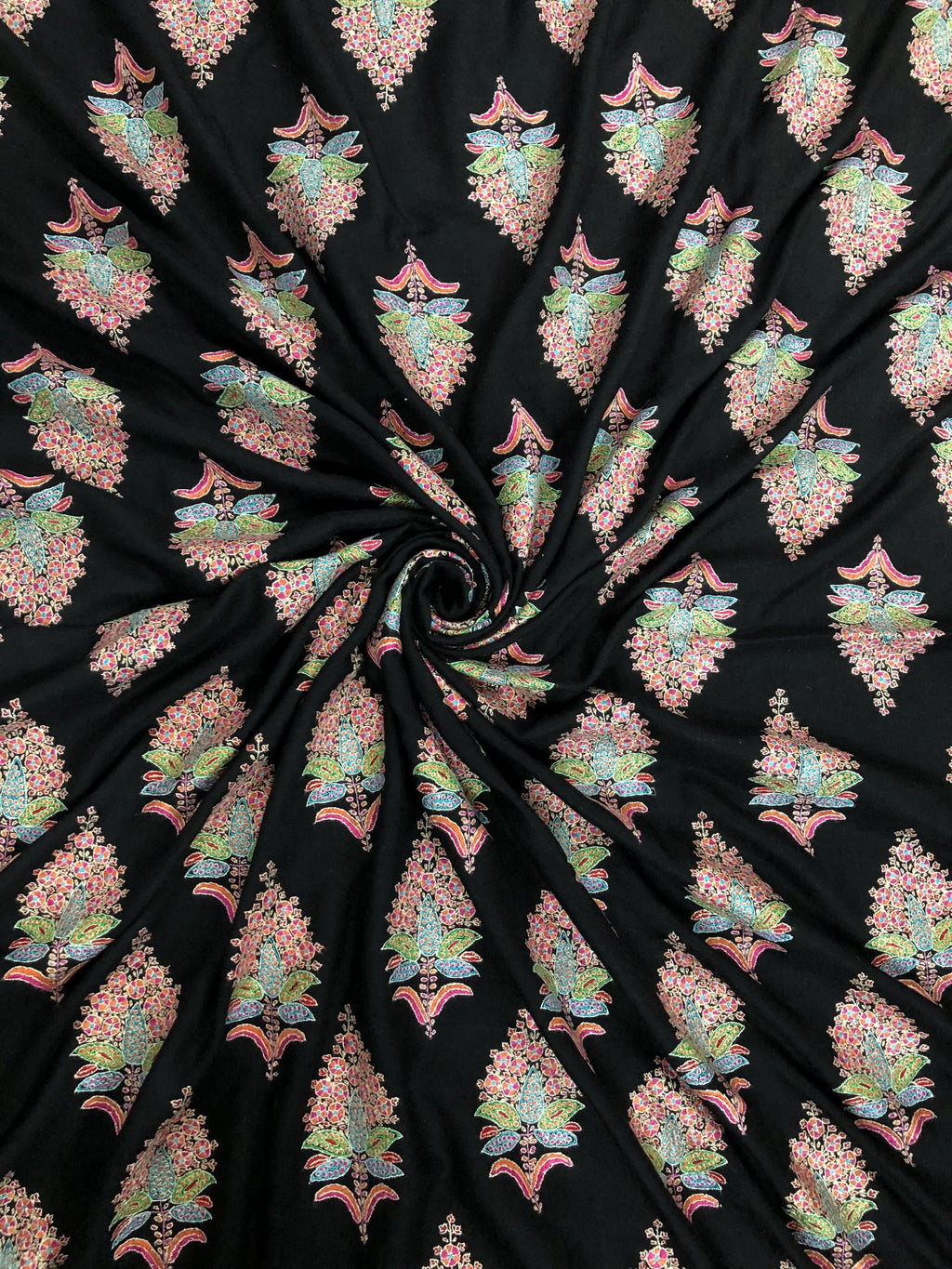 Whispering threads black super micro fine handcrafted grand jamawar embroidered GI Sozani certified kashmir pashmina LARGE shawl - Mehraj Crafts 