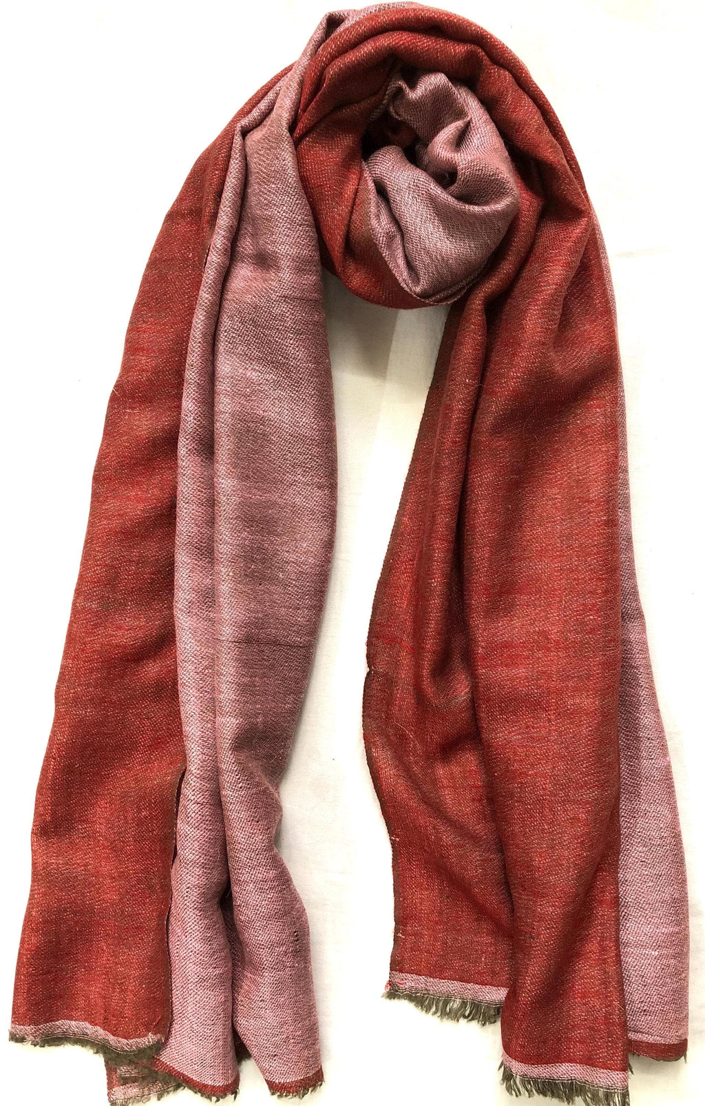 Brick red and pink velvet Reversible Handmade Real Cashmere Pashmina wrap Scarf - Mehraj Crafts 