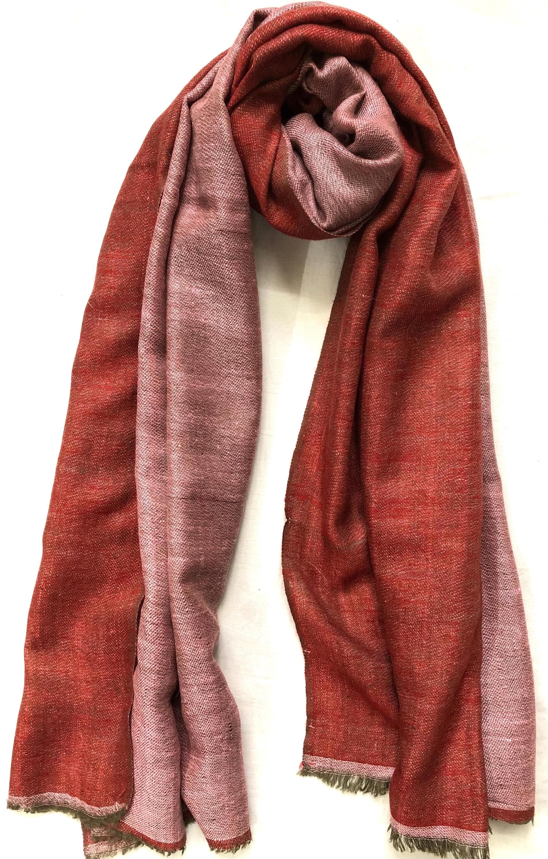 Brick red and pink velvet Reversible Handmade Real Cashmere Pashmina wrap Scarf - Mehraj Crafts 