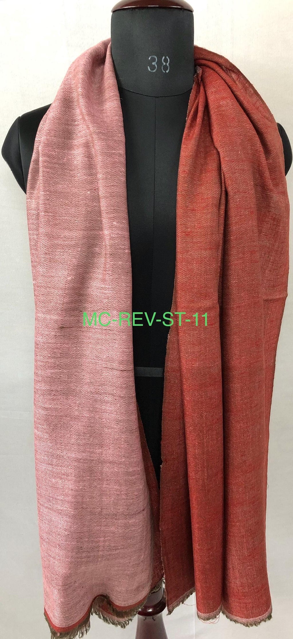 Brick red and pink velvet Reversible Handmade Real Cashmere Pashmina wrap Scarf - Mehraj Crafts 