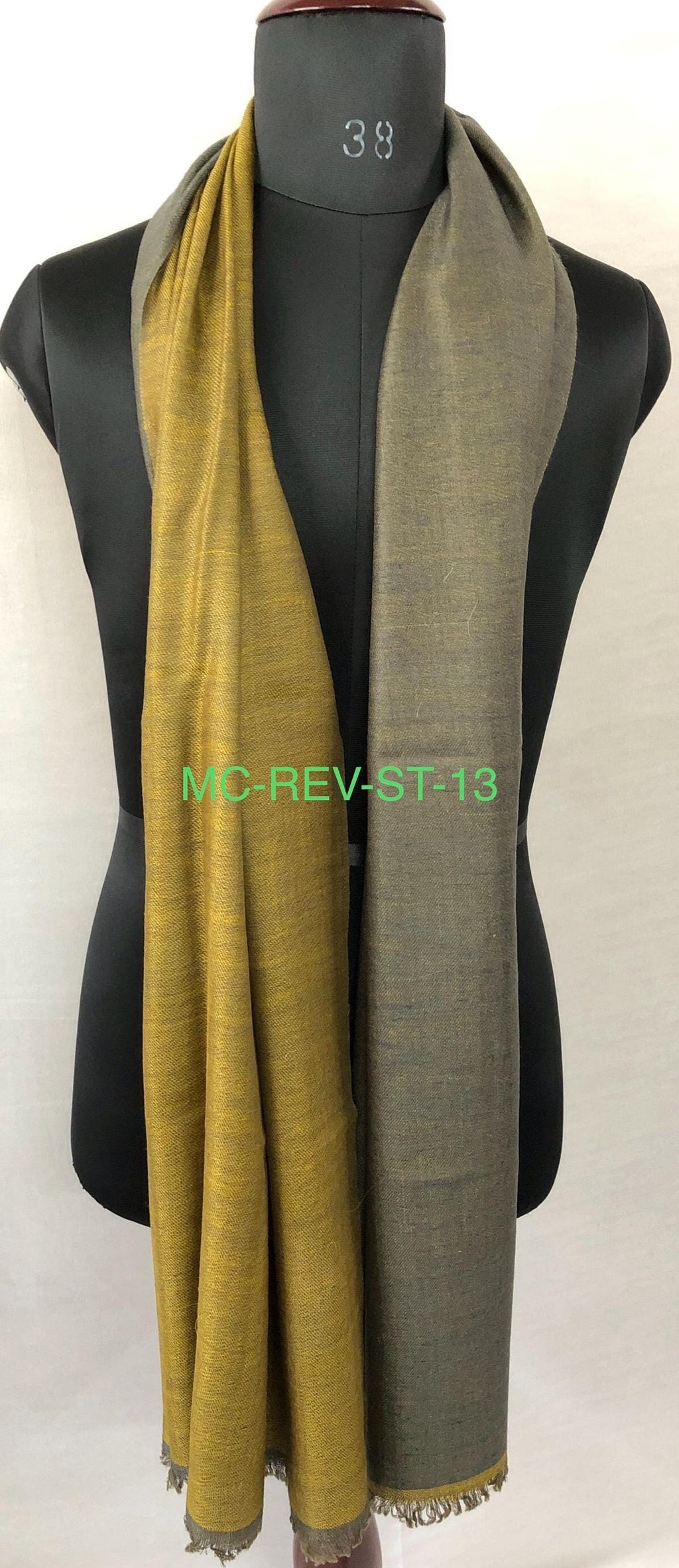 Mustard gold and charcoal grey Reversible Handmade Real Cashmere Pashmina Scarf - Mehraj Crafts 