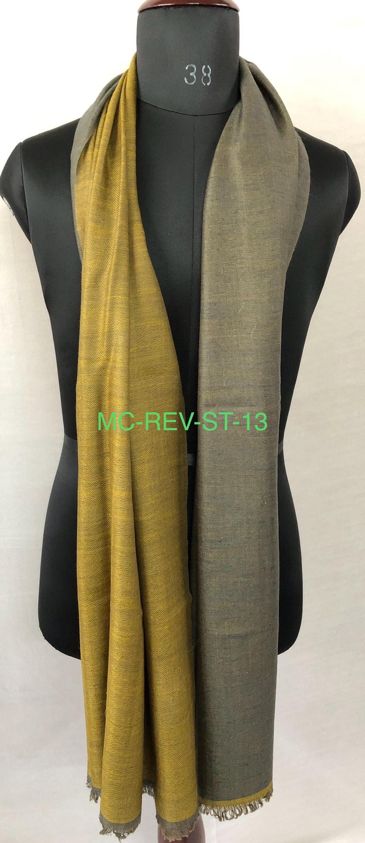 Mustard gold and charcoal grey Reversible Handmade Real Cashmere Pashmina Scarf - Mehraj Crafts 