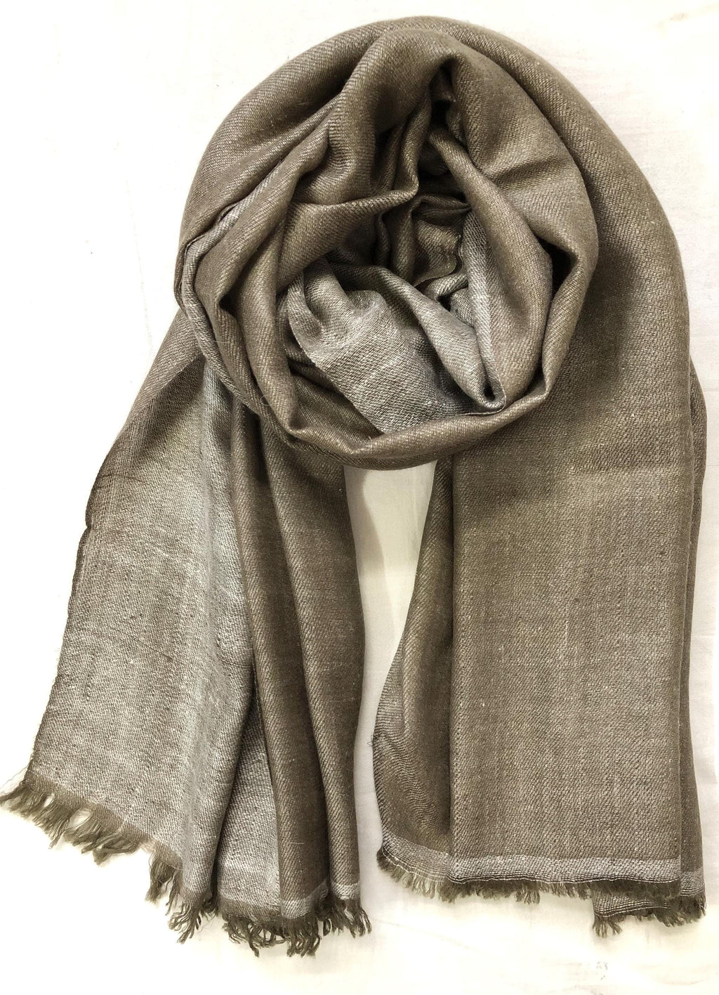 Timeless off-white and walnut Reversible Handmade Real Cashmere Pashmina Scarf - Mehraj Crafts 