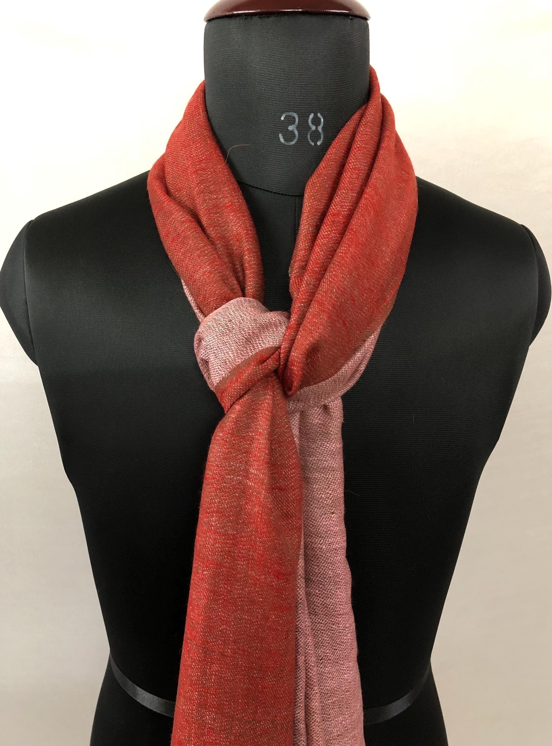 Brick red and pink velvet Reversible Handmade Real Cashmere Pashmina wrap Scarf - Mehraj Crafts 