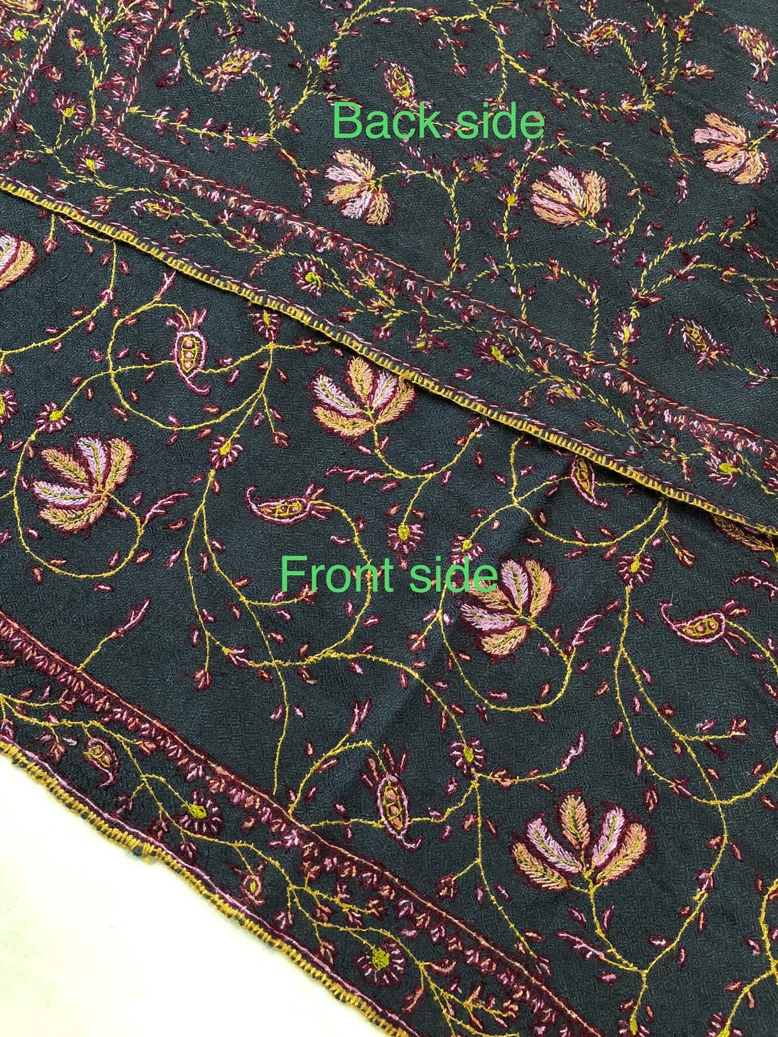 Charcoal Gray Pashmina Scarf: Hand-Embroidered Maple Jaal Design