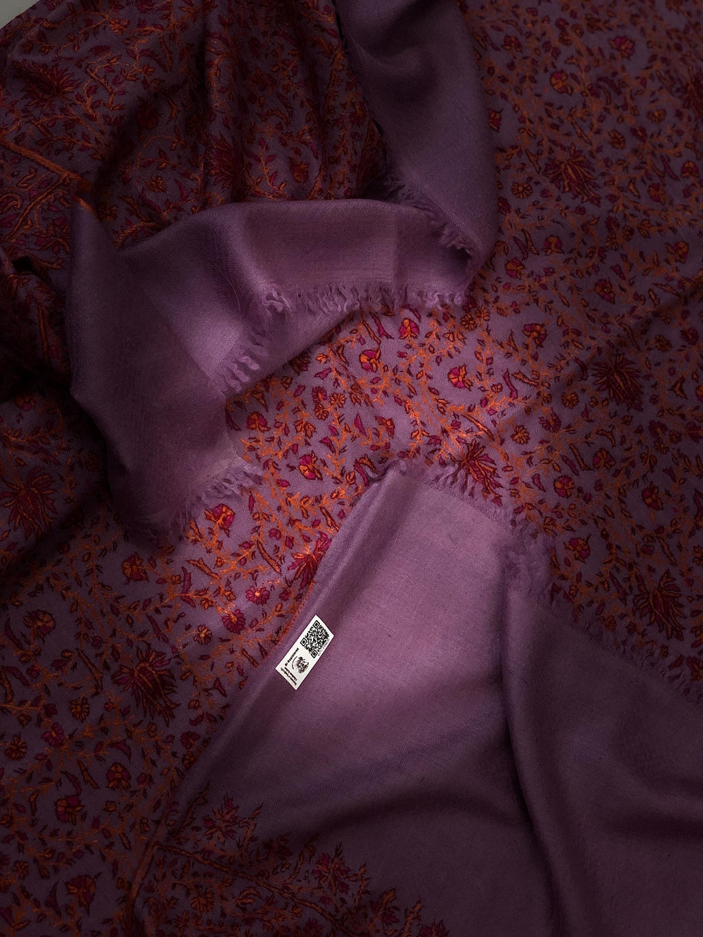 Noble purple gi certified luxury pashmina jaal embroidered scarf, luxury fabric, best gift for mom, bride gift, birthday present - Mehraj Crafts 