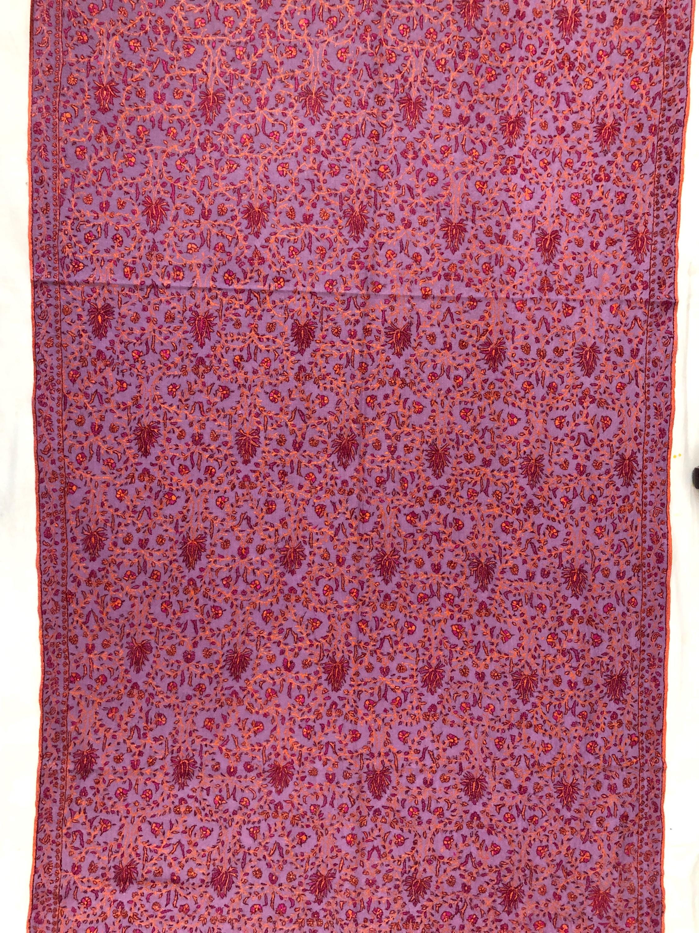 Noble purple gi certified luxury pashmina jaal embroidered scarf, luxury fabric, best gift for mom, bride gift, birthday present - Mehraj Crafts 