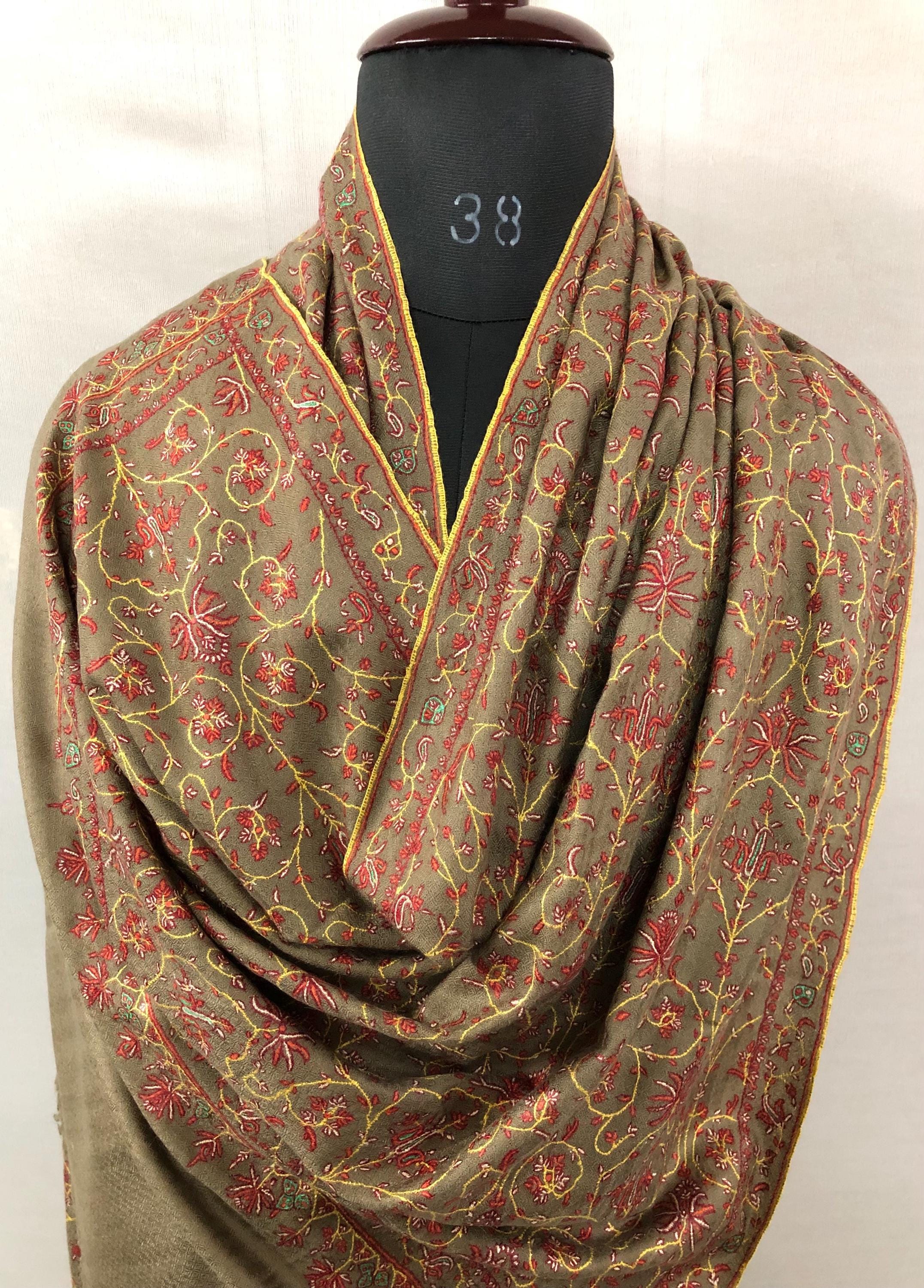 Elegant royal taupe jaal embroidery artisanal cashmere pashmina shawl, scarf, bridesmaid gift, bridal shawl, wedding shawl, scarf - Mehraj Crafts 