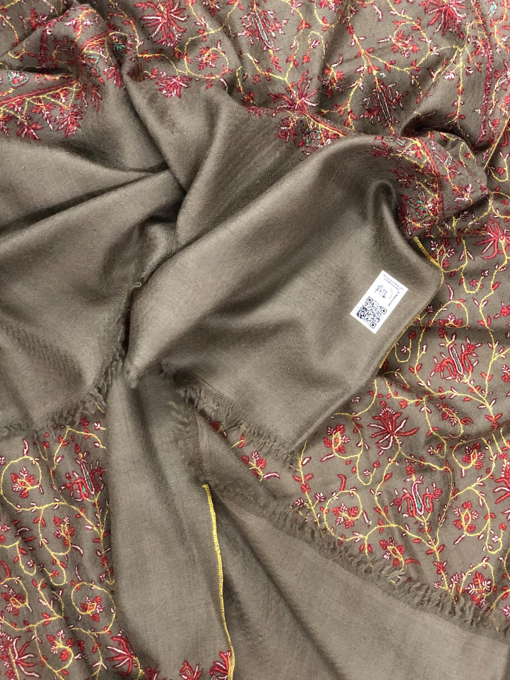 Elegant royal taupe jaal embroidery artisanal cashmere pashmina shawl, scarf, bridesmaid gift, bridal shawl, wedding shawl, scarf - Mehraj Crafts 