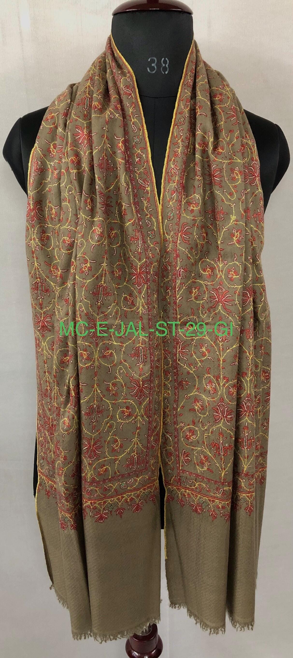 Elegant royal taupe jaal embroidery artisanal cashmere pashmina shawl, scarf, bridesmaid gift, bridal shawl, wedding shawl, scarf - Mehraj Crafts 